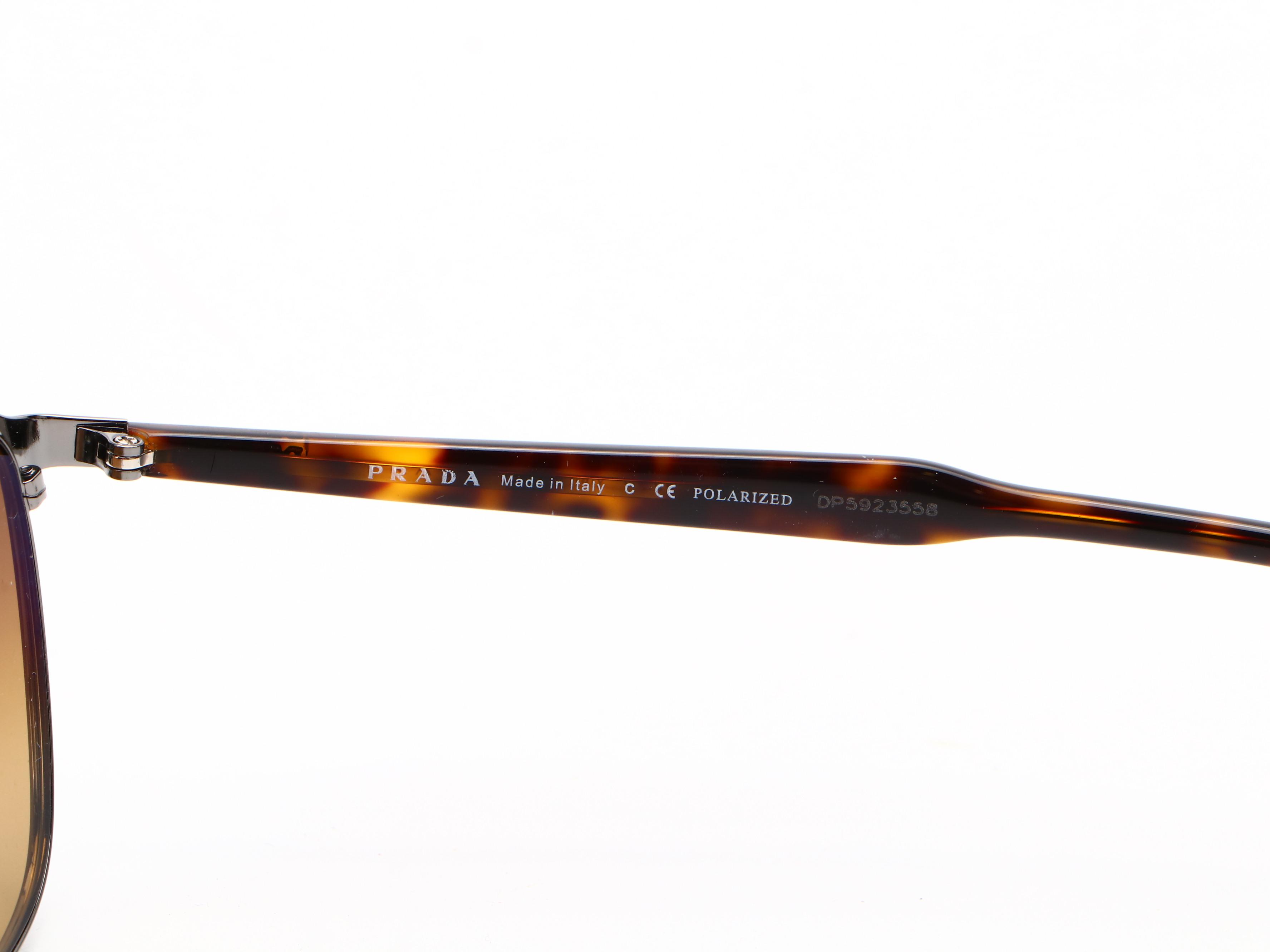 Prada SPR 75V Rectangular Aviator Polarized Sunglasses in Brown/Tortoise