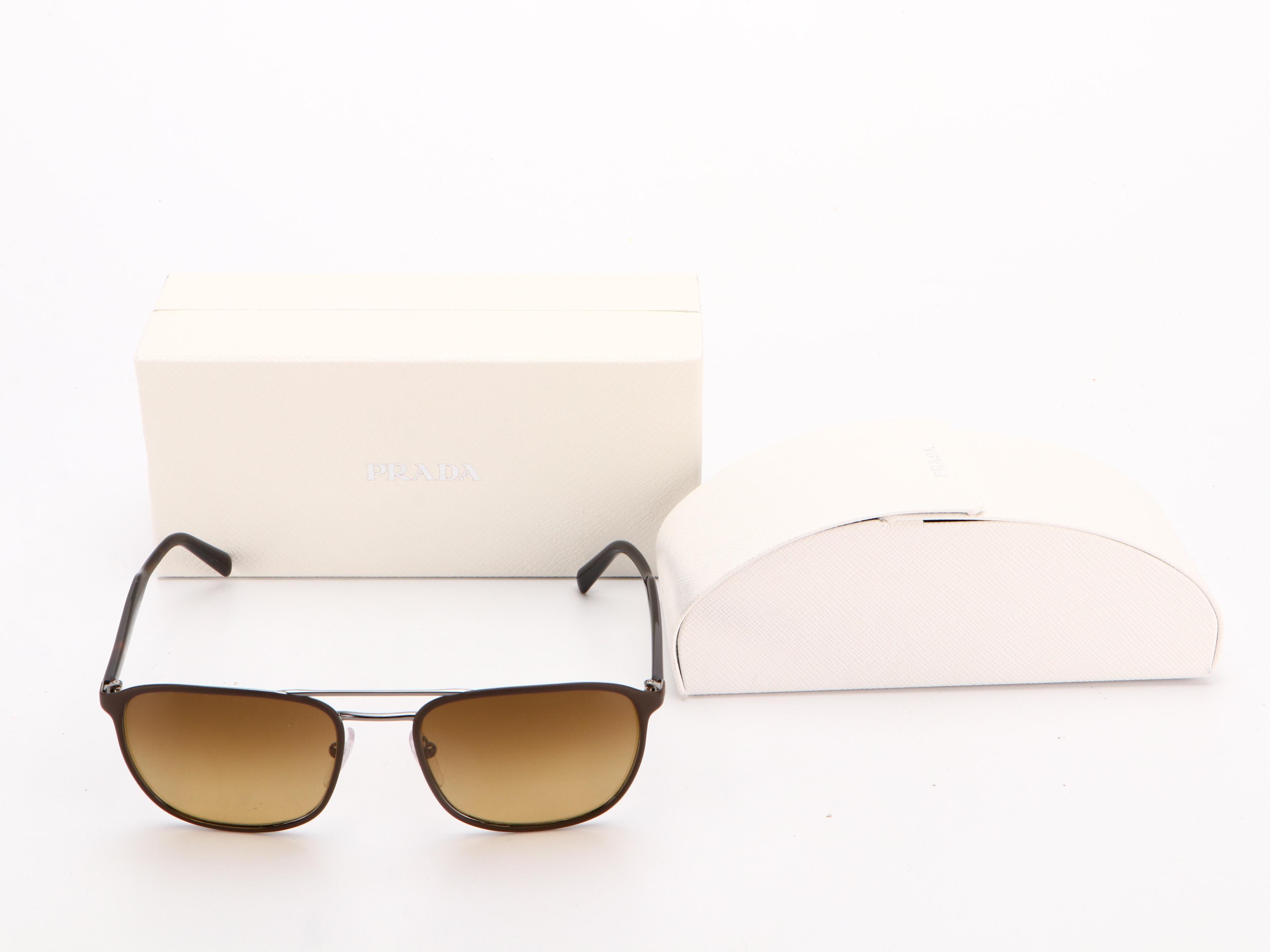 Prada SPR 75V Rectangular Aviator Polarized Sunglasses in Brown/Tortoise