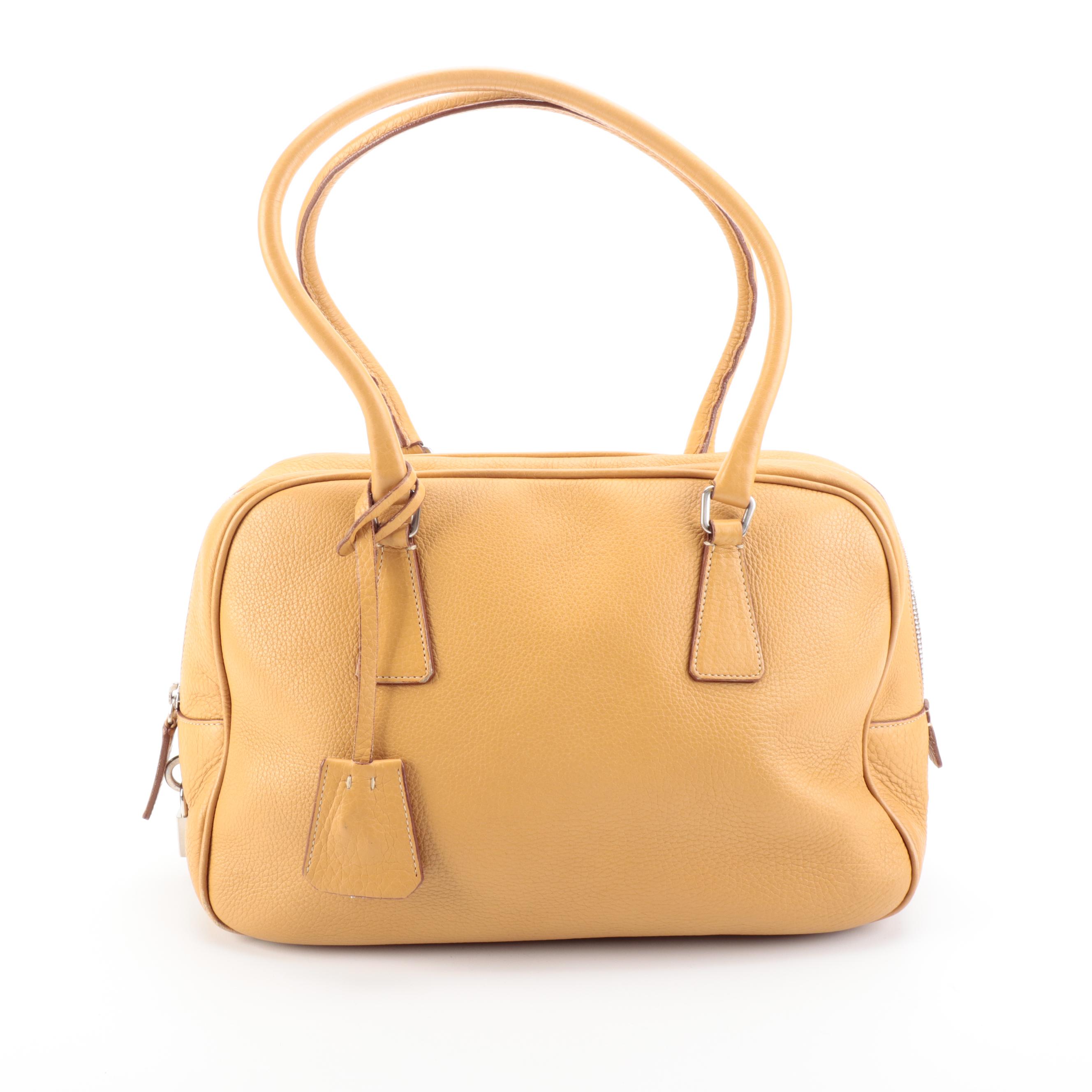 Prada Boston Bag in Vitello Daino Leather with Padlock and Keys