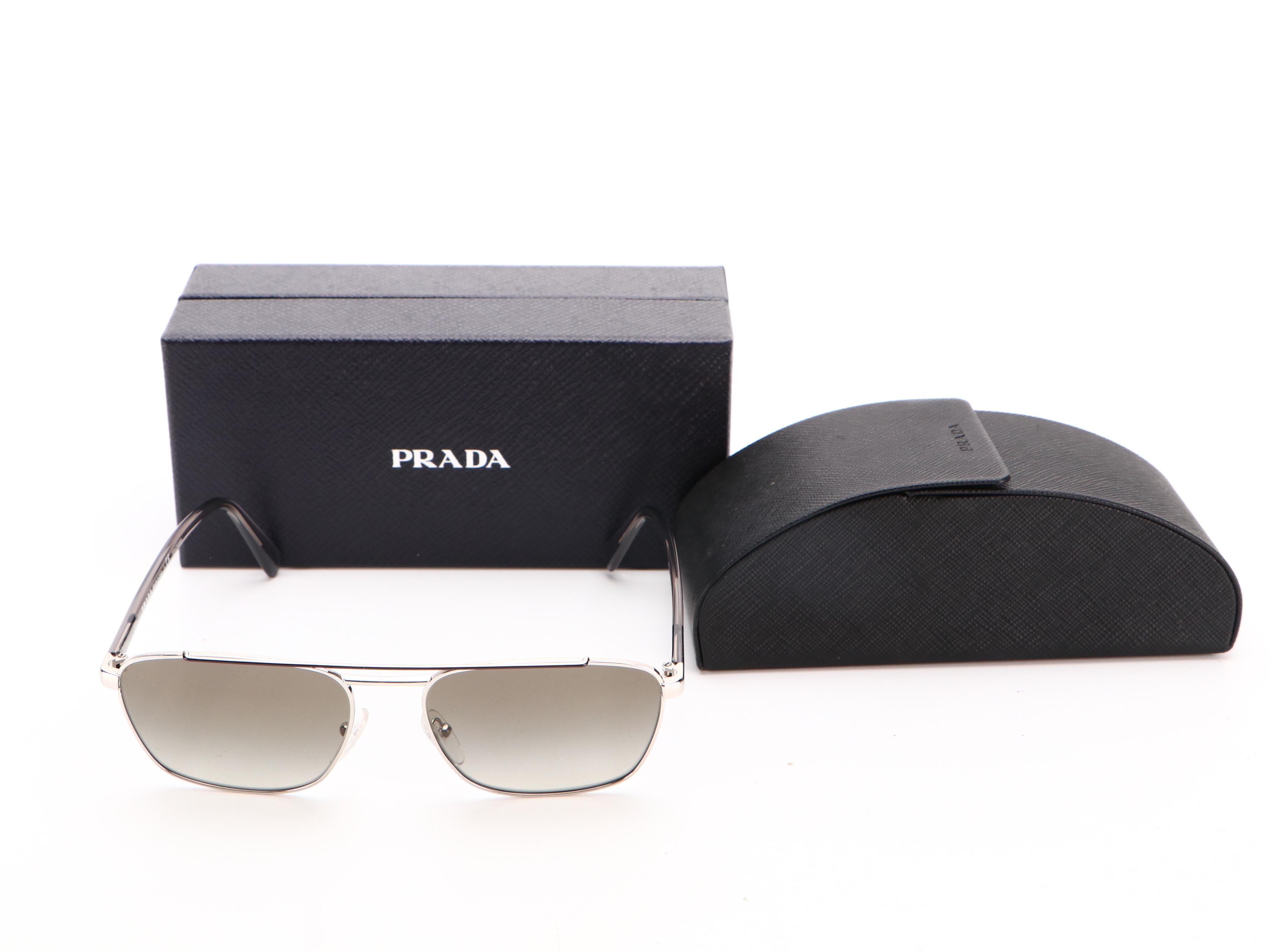 Prada SPR61U Silver Tone Sunglasses with Case and Box