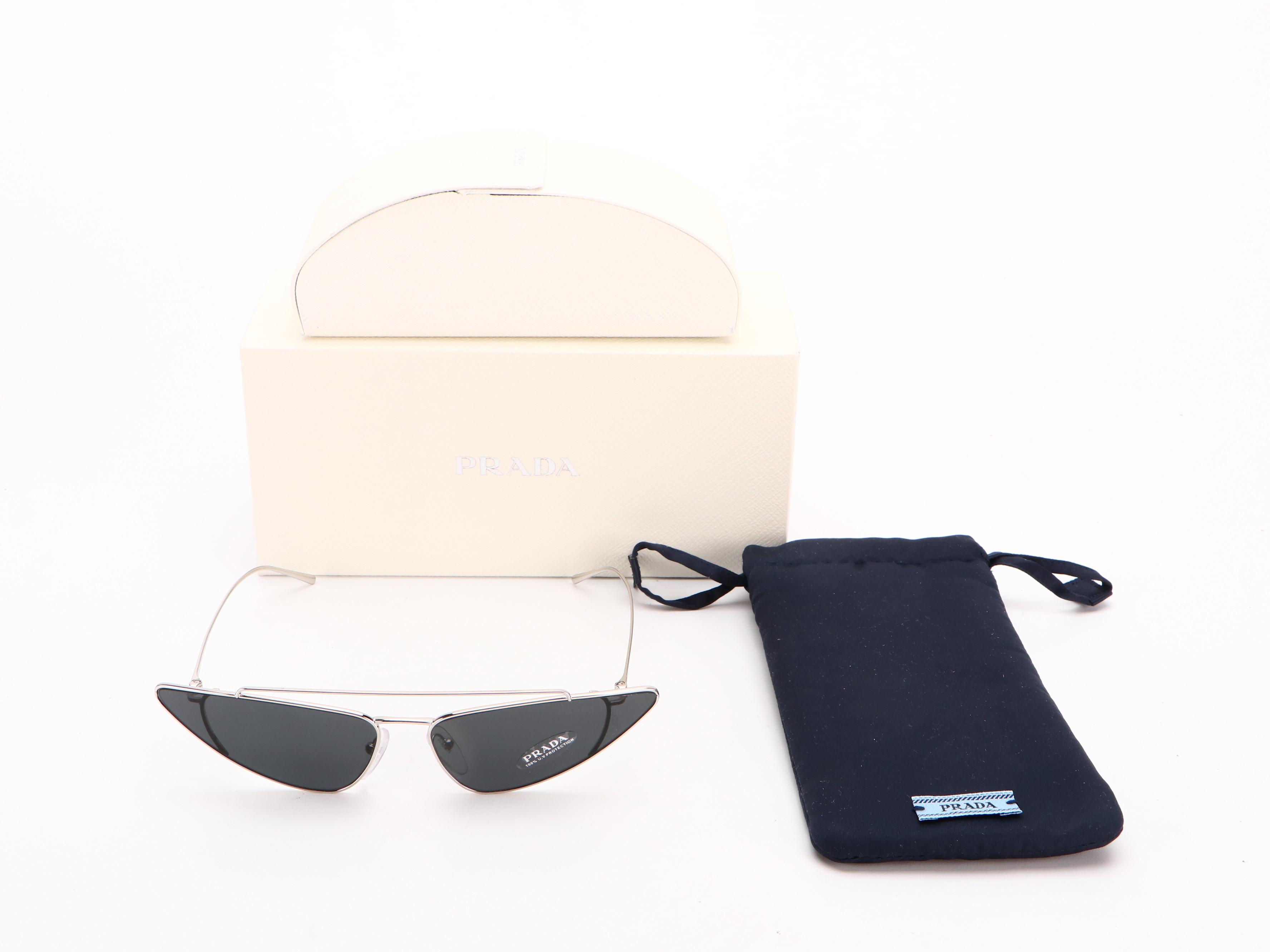 Prada SPR63U Cat Eye Metal Frame Sunglasses with Dark Grey Lenses