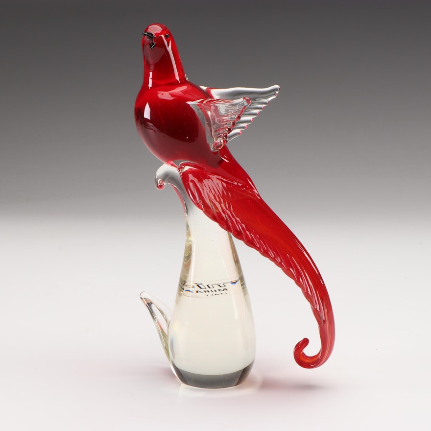 Formia Murano Red Art Glass Bird Figurine