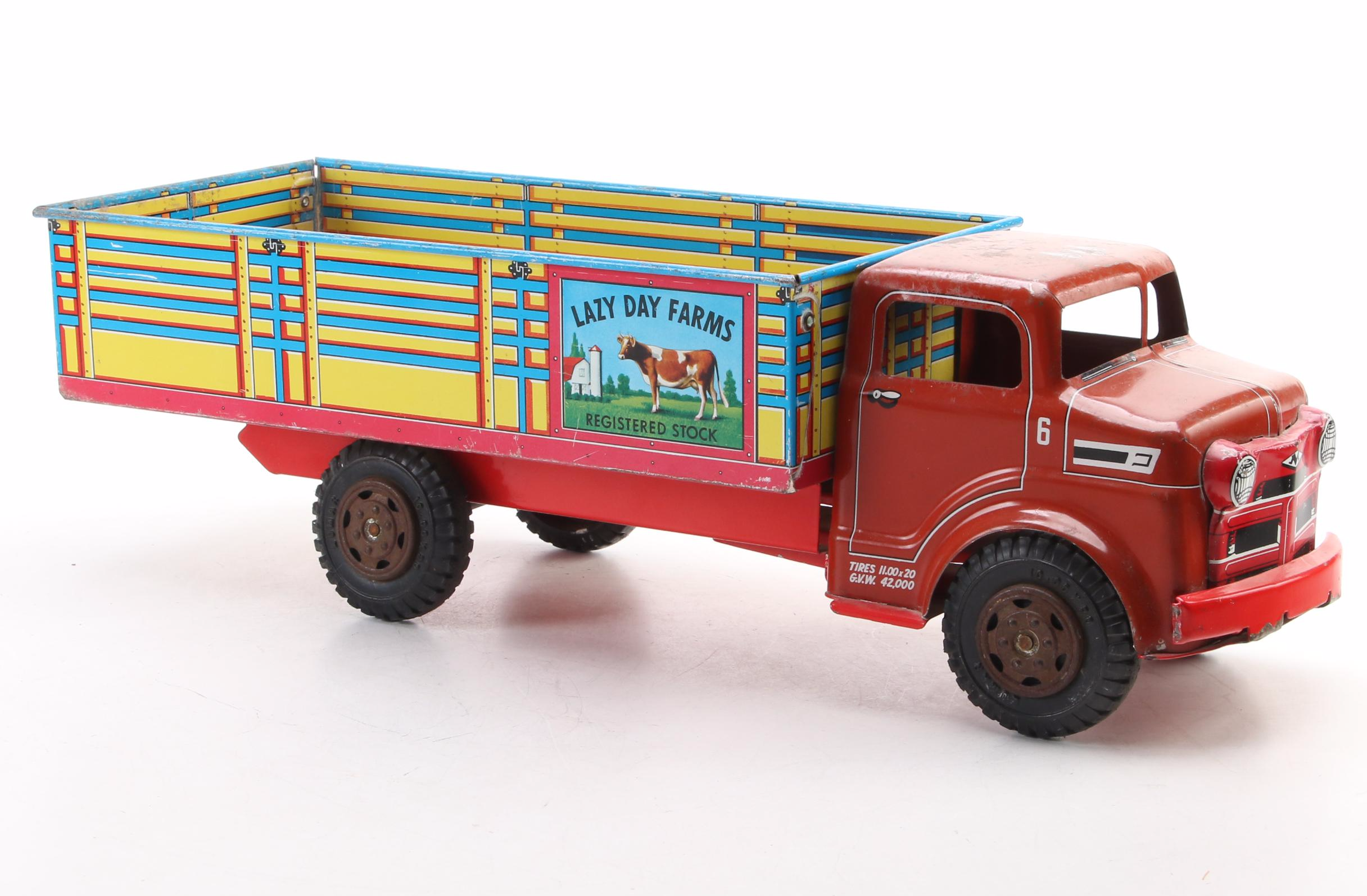 Marx Toys Tin Litho Lazy Day Farms Toy Milk Truck, Mid-20th Century