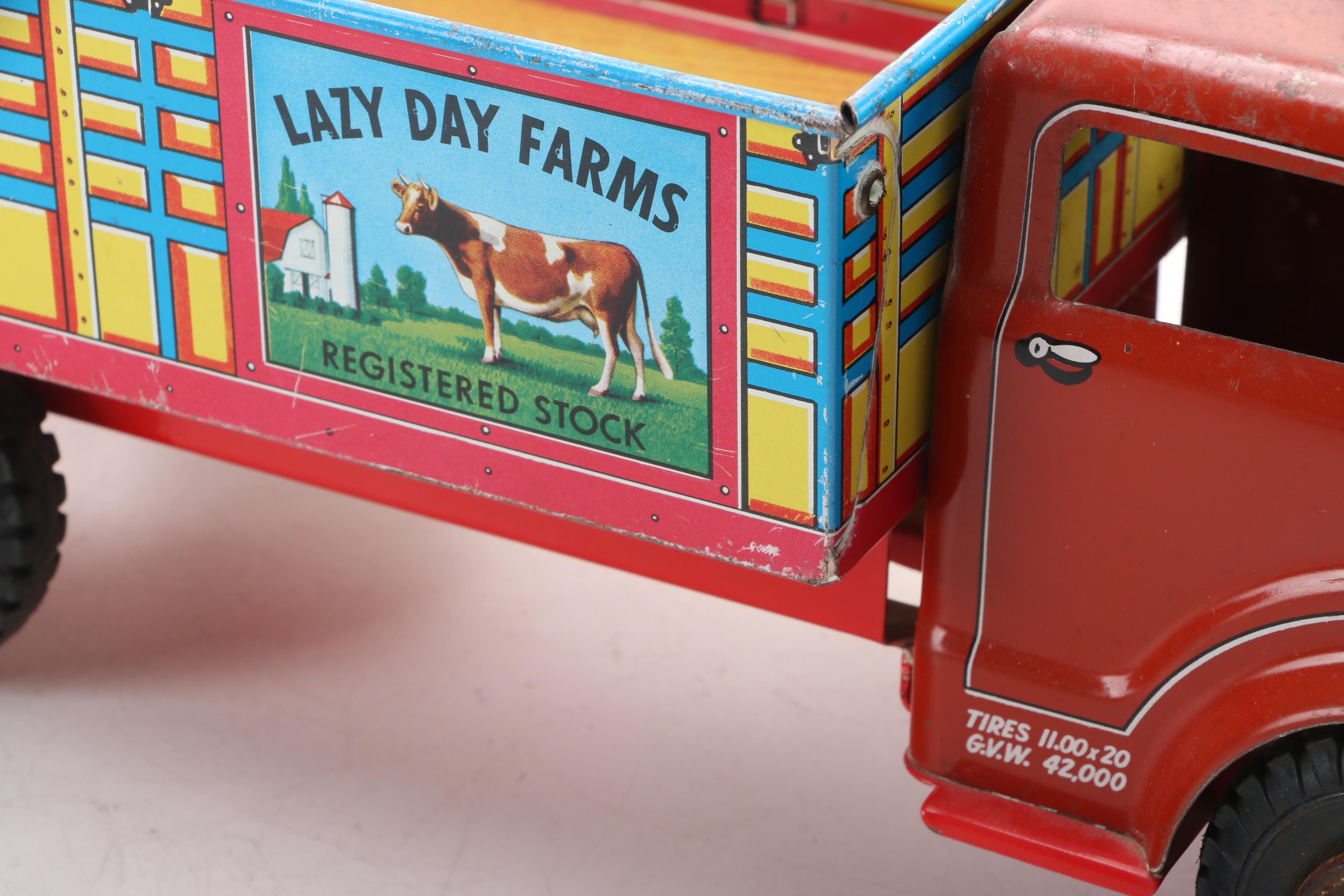 Marx Toys Tin Litho Lazy Day Farms Toy Milk Truck, Mid-20th Century