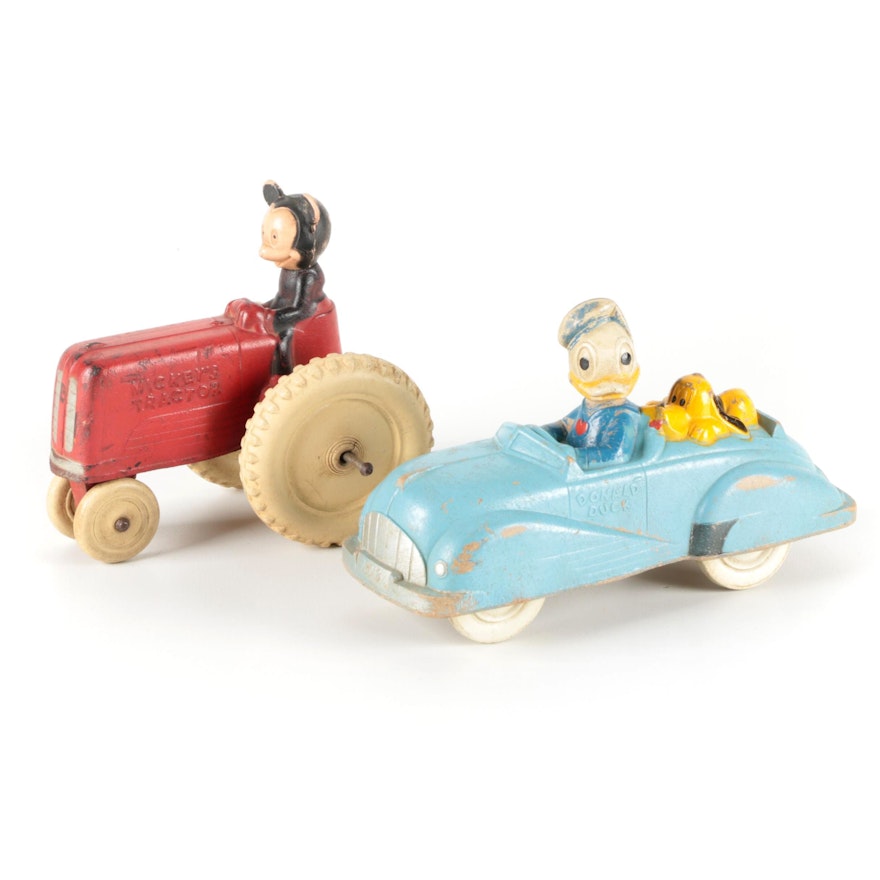 Sun Rubber Mfg. Walt Disney Mickey's Tractor and Donald Duck Rolling Toys