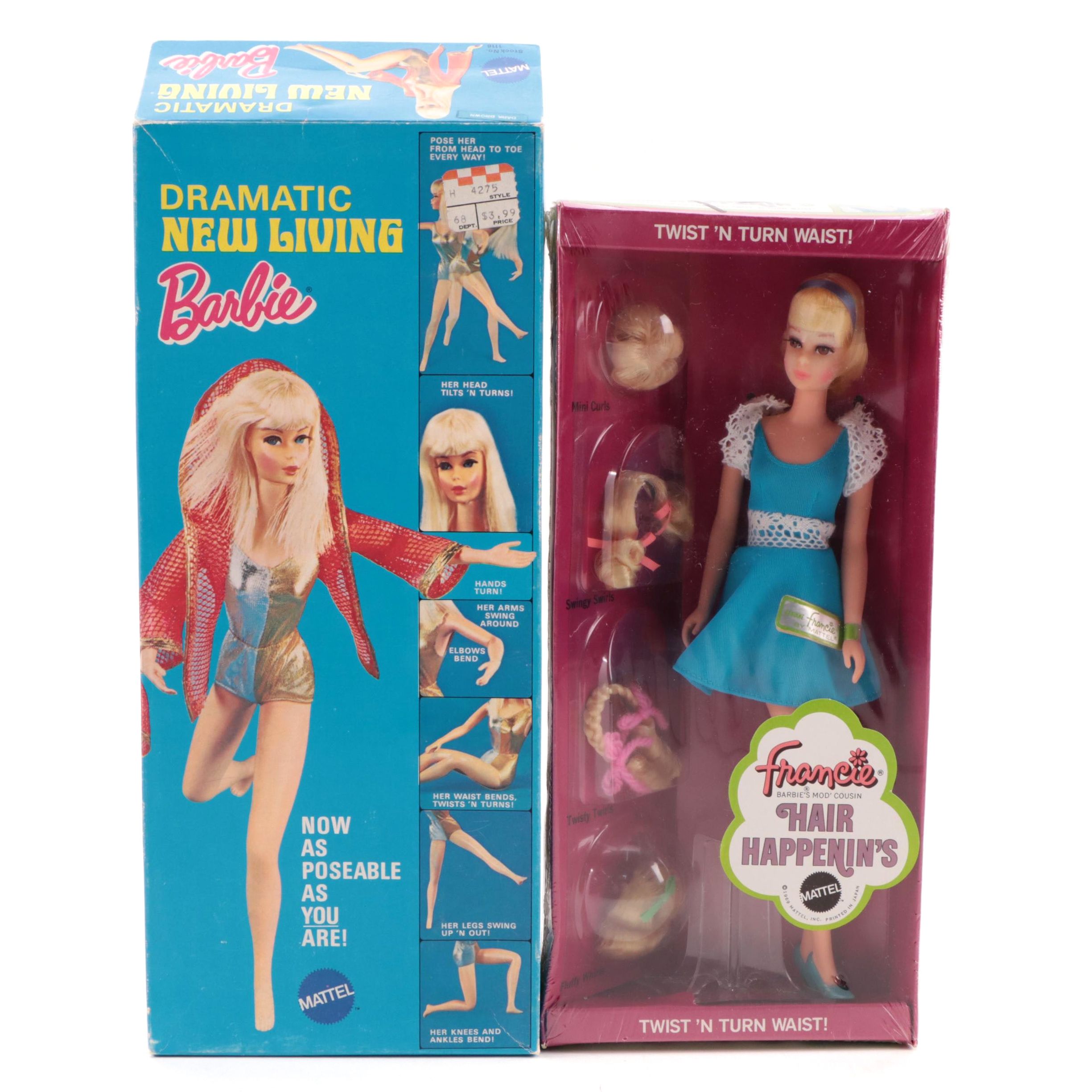 Mattel Francie Hair Happenin's and New Living Barbie Dolls