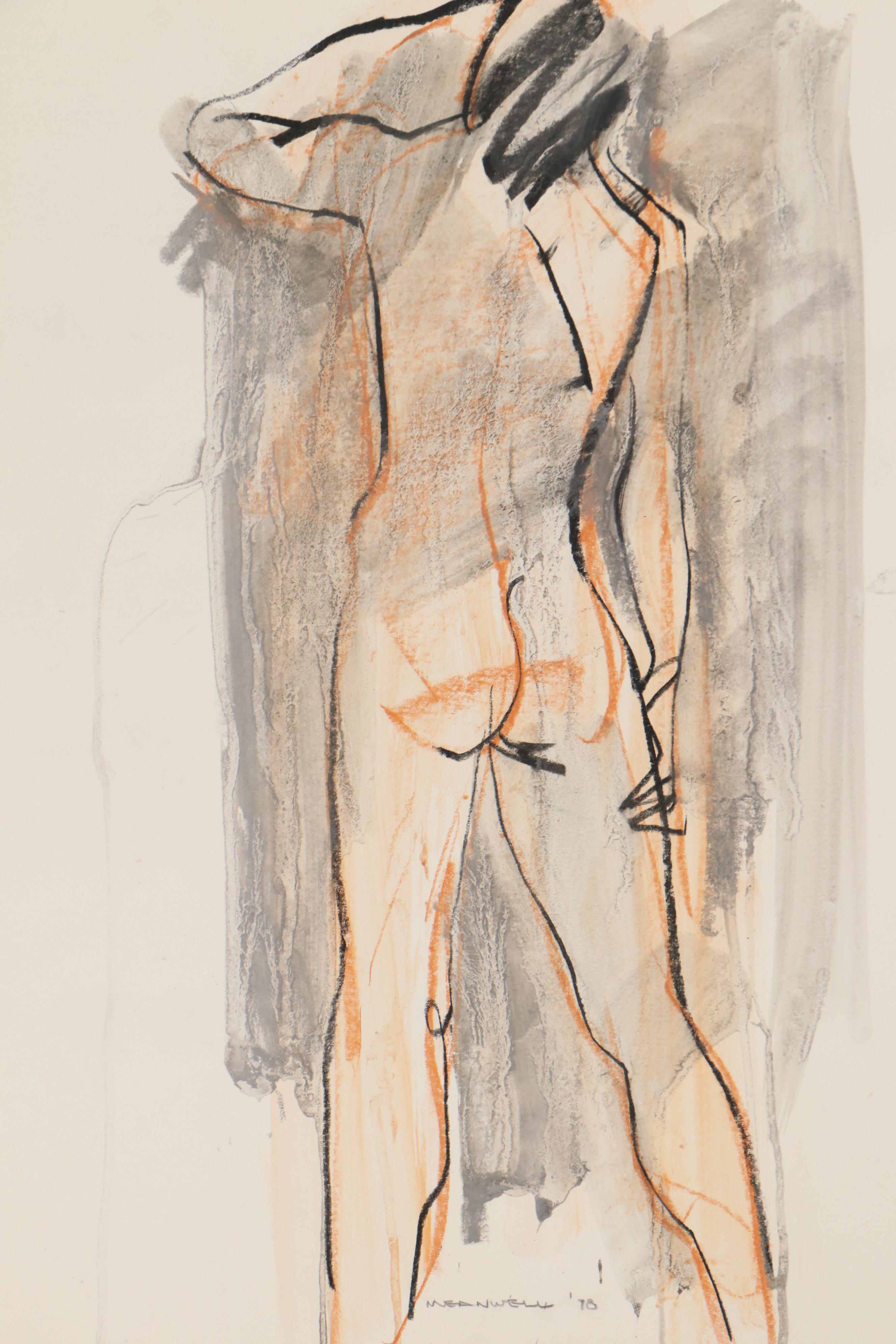 Jack Meanwell Pastel and Wash Drawing of Female Nude, 1978