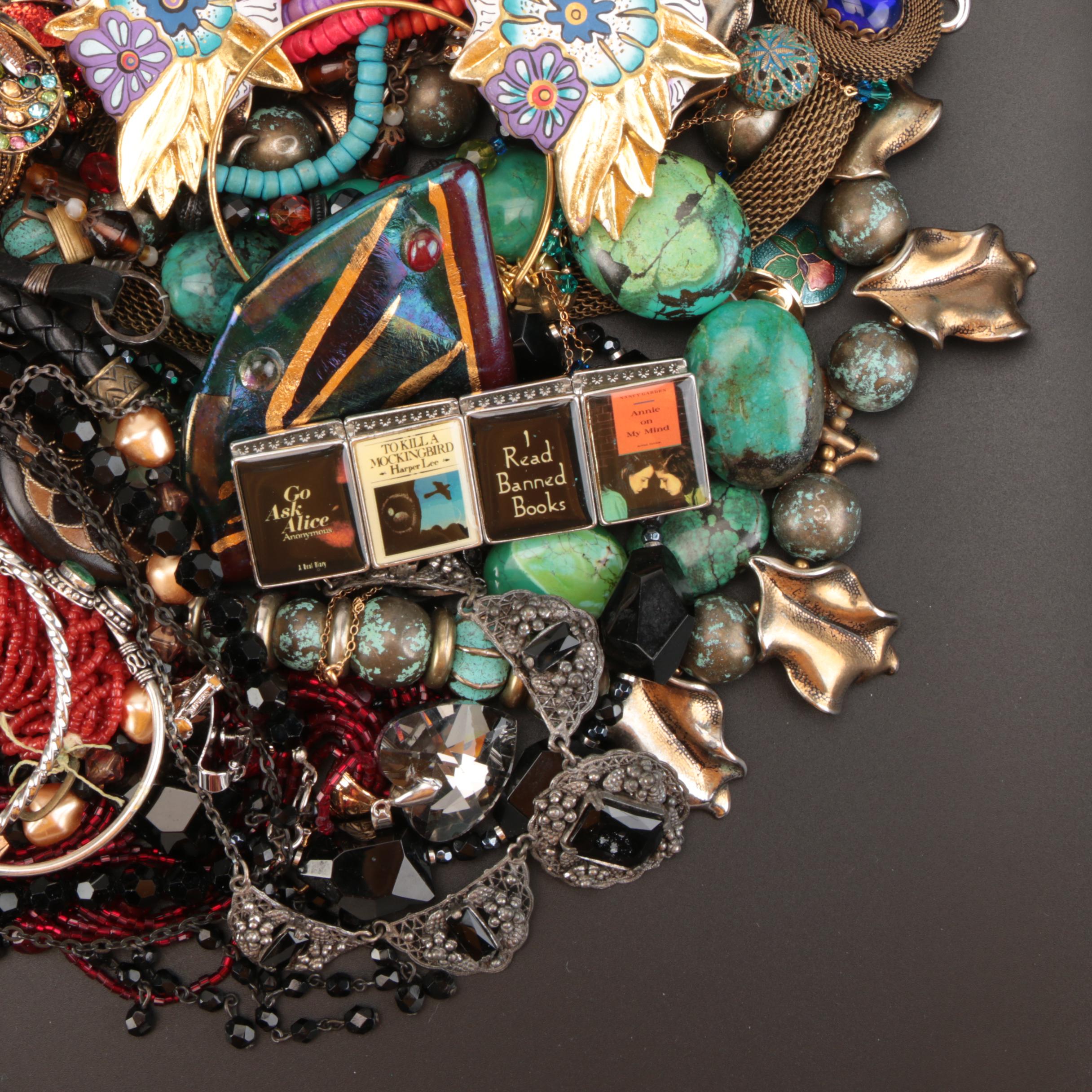 Jewelry Grouping Including Laurel Burch Necklace and Brooch