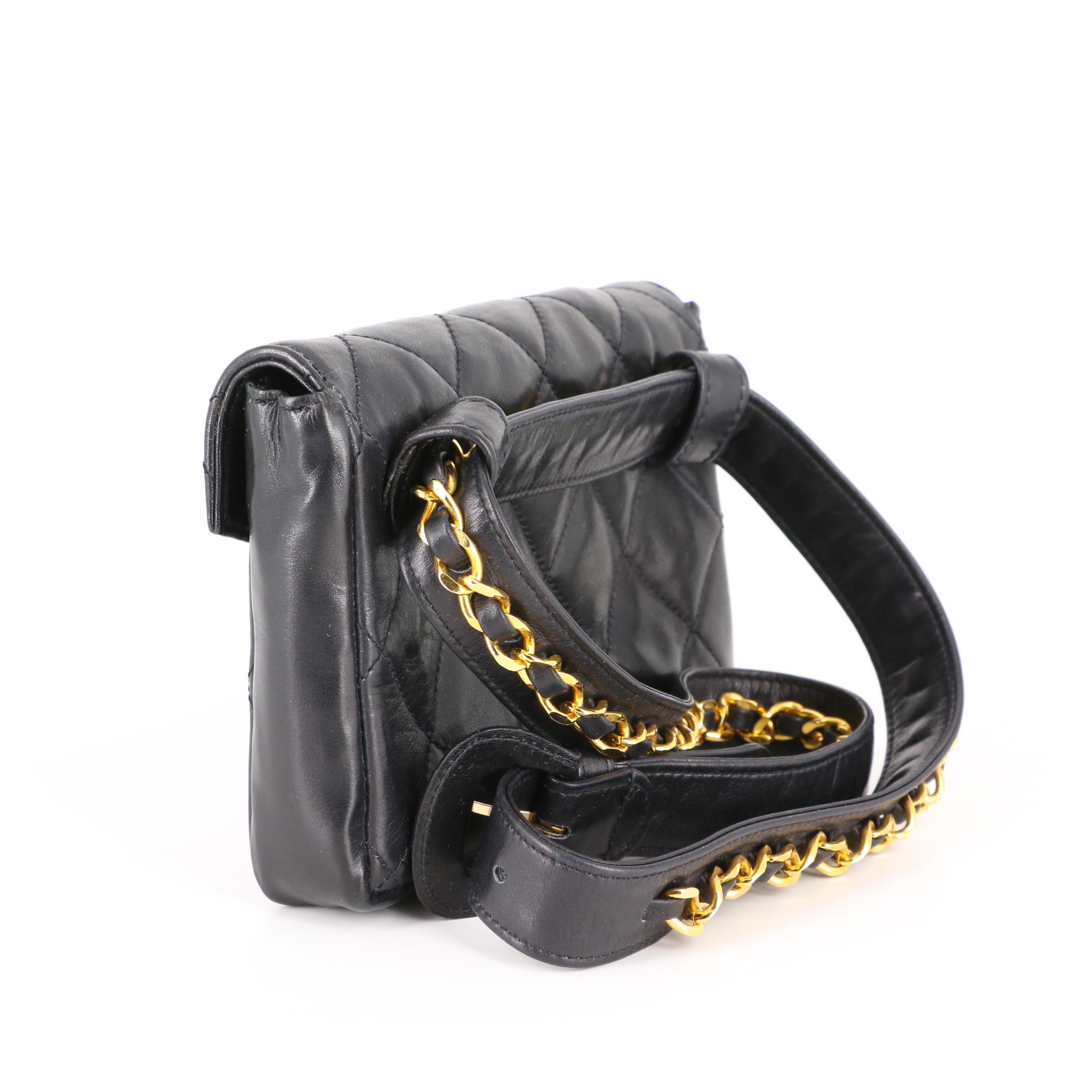 Chanel CC Envelope Belt Bag in Black Quilted Lambskin