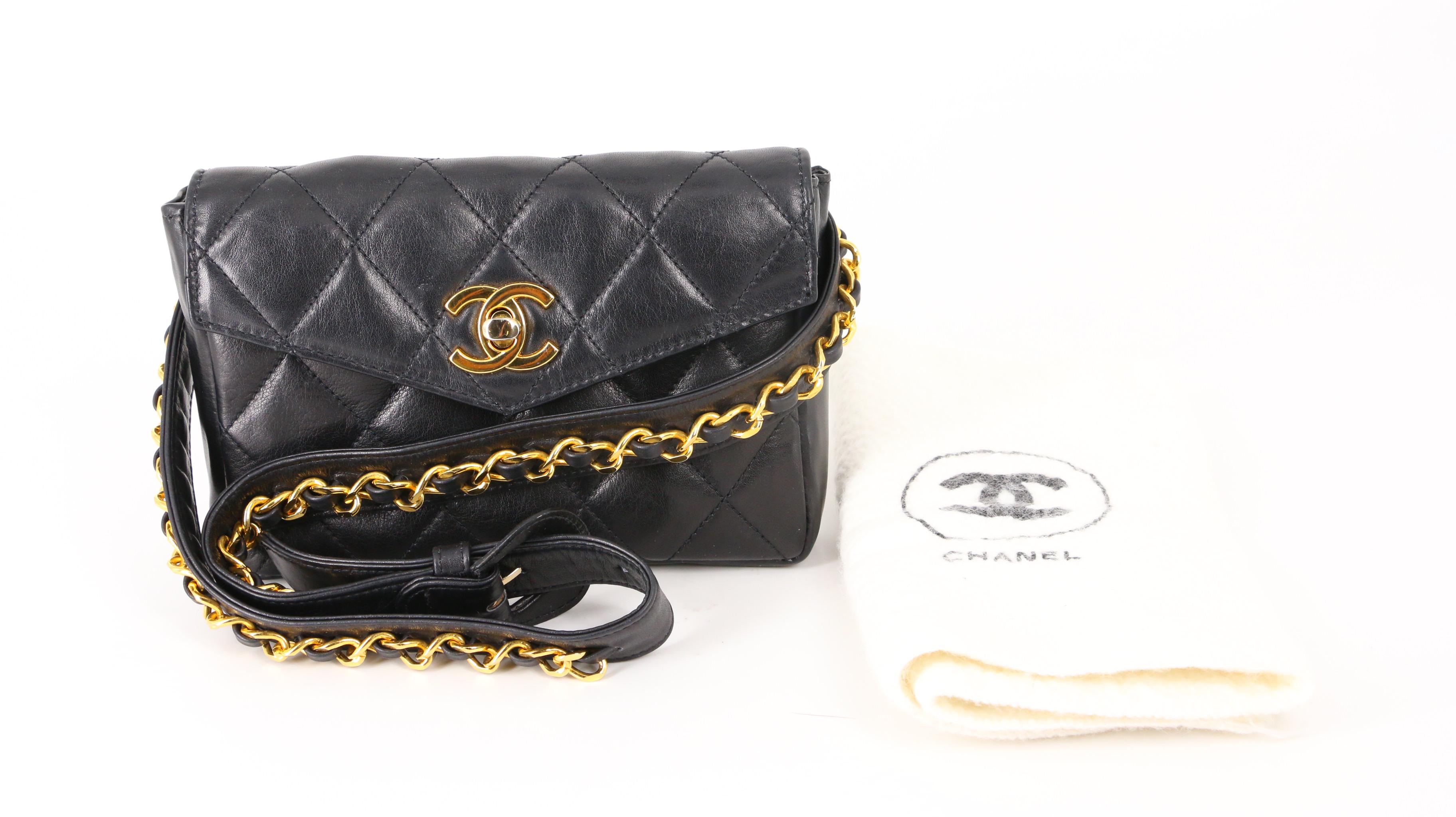 Chanel CC Envelope Belt Bag in Black Quilted Lambskin