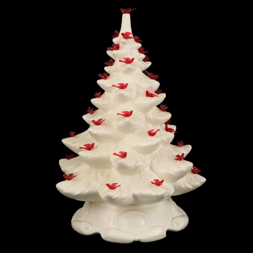 White Ceramic Illuminated Flocked Christmas Tree