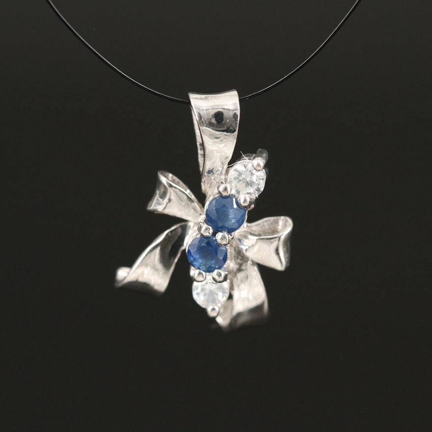 Sterling Sapphire and Zircon Ribbon Pendant