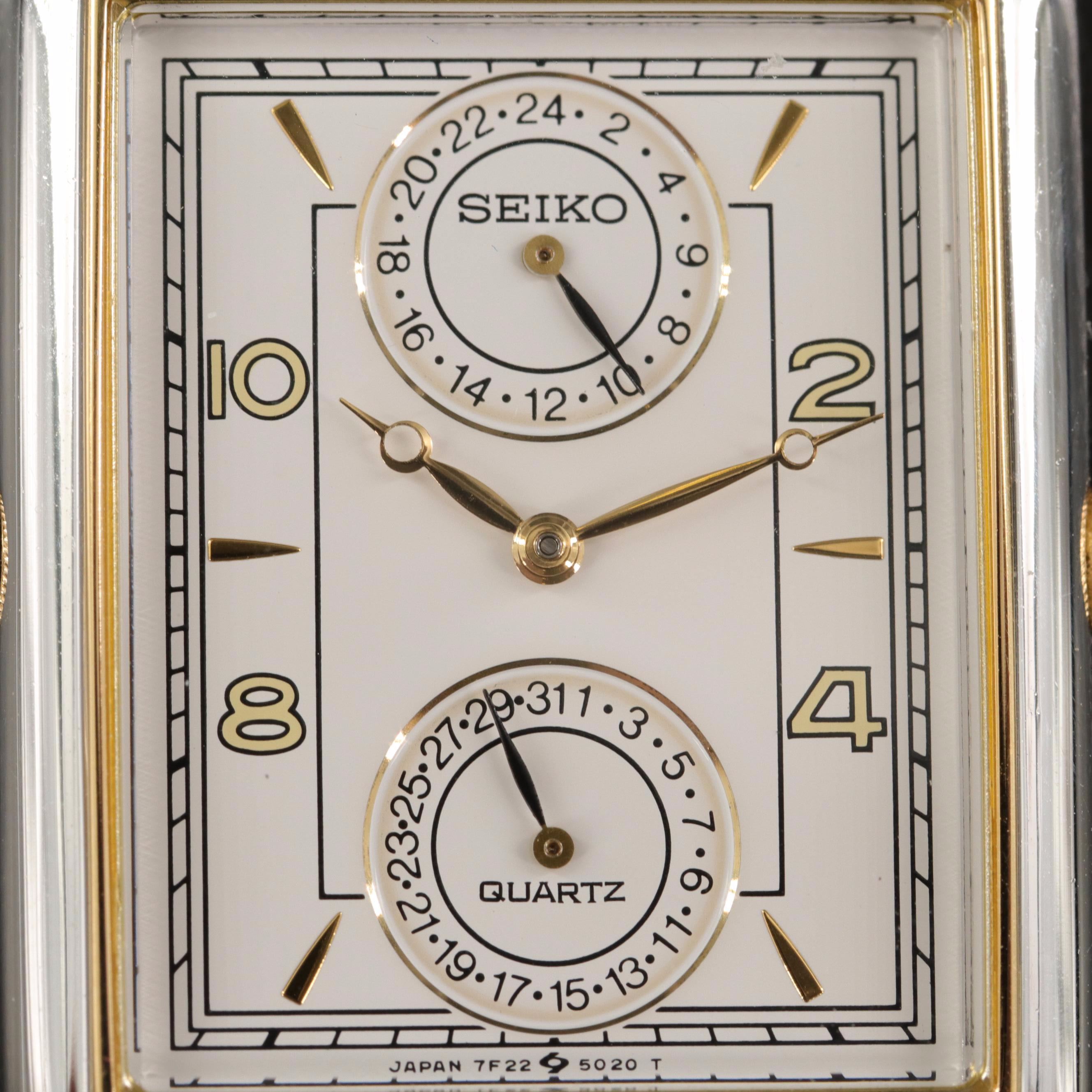 Vintage Seiko 7F22-5019 Dual Time Two Tone Quartz Watch