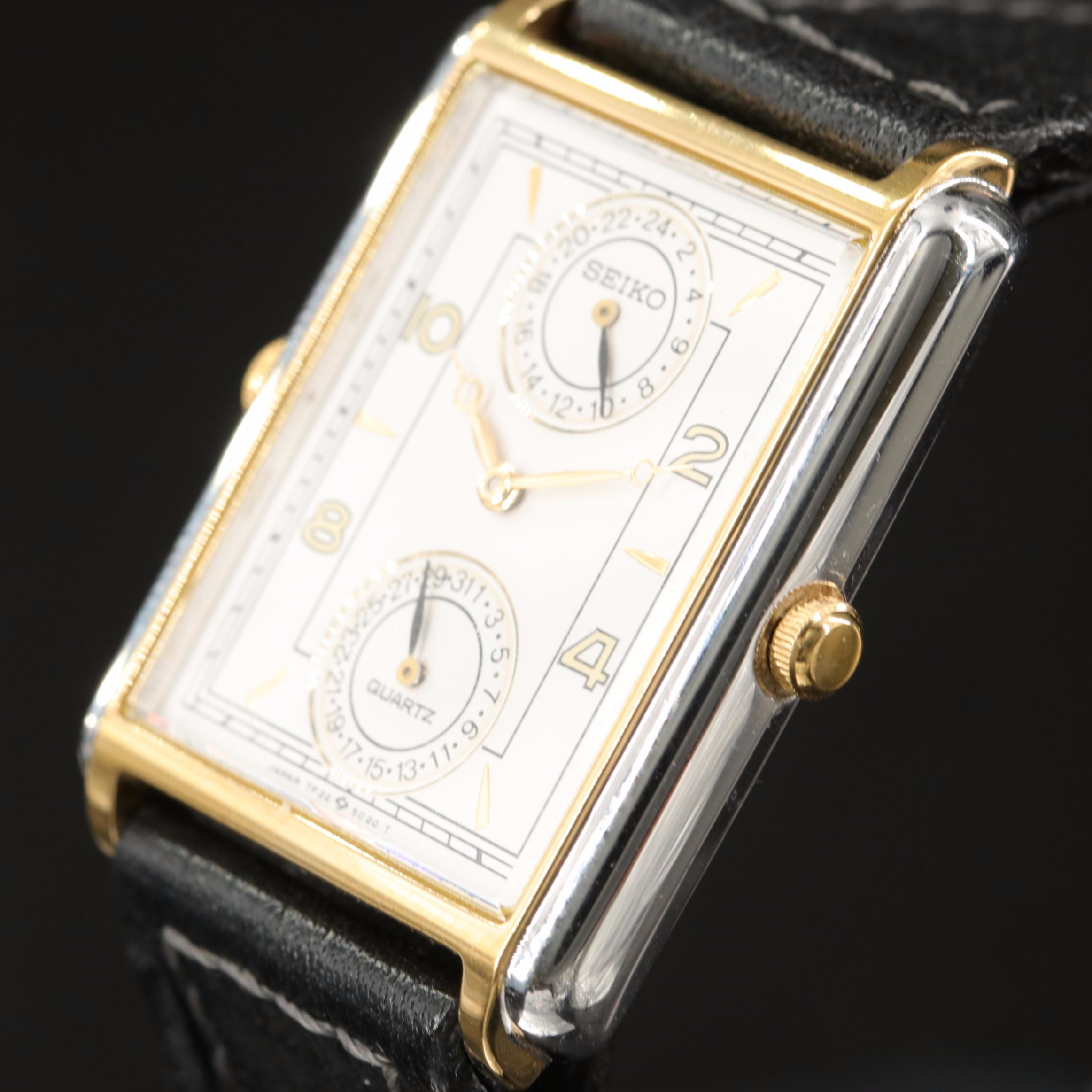 Vintage Seiko 7F22-5019 Dual Time Two Tone Quartz Watch
