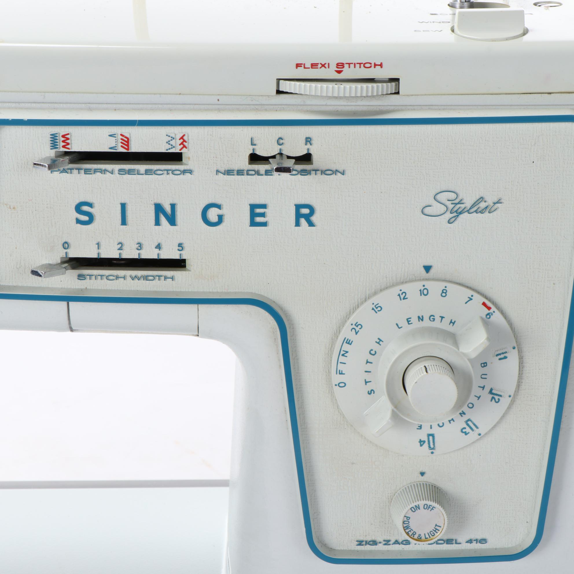 Singer Stylist Zig-Zag Model 416 Electric Sewing Machine with Case, 1970s