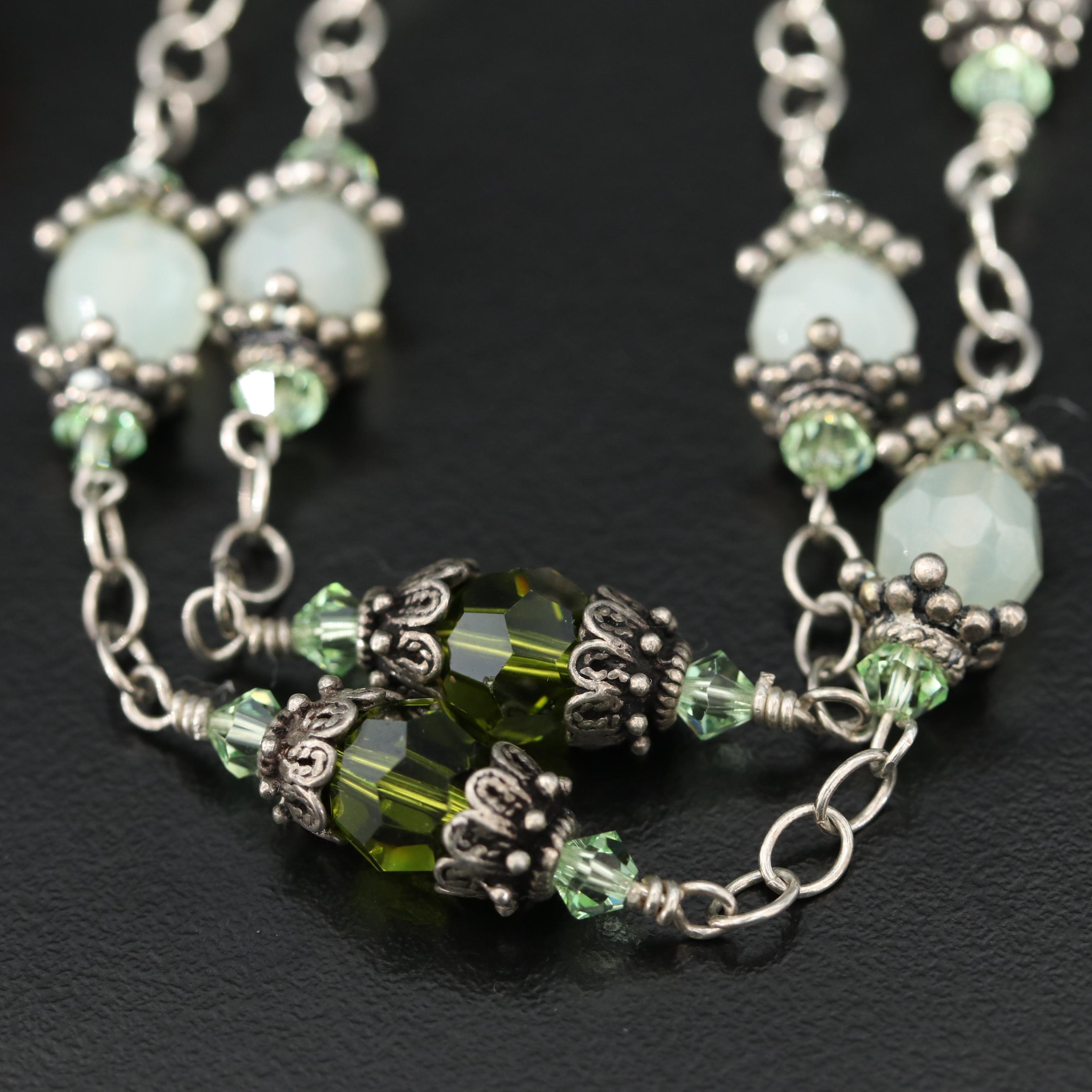 Agate and Tiger's Eye Beaded Station Necklaces Including Sterling