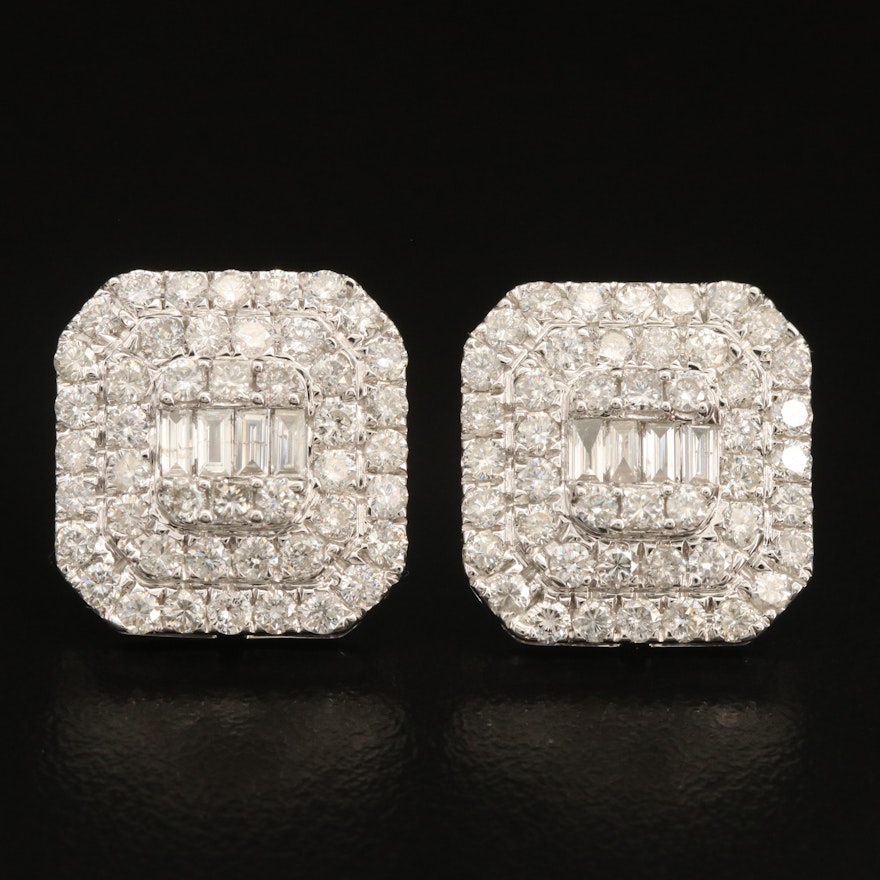 14K 3.20 CTW Diamond Button Earrings