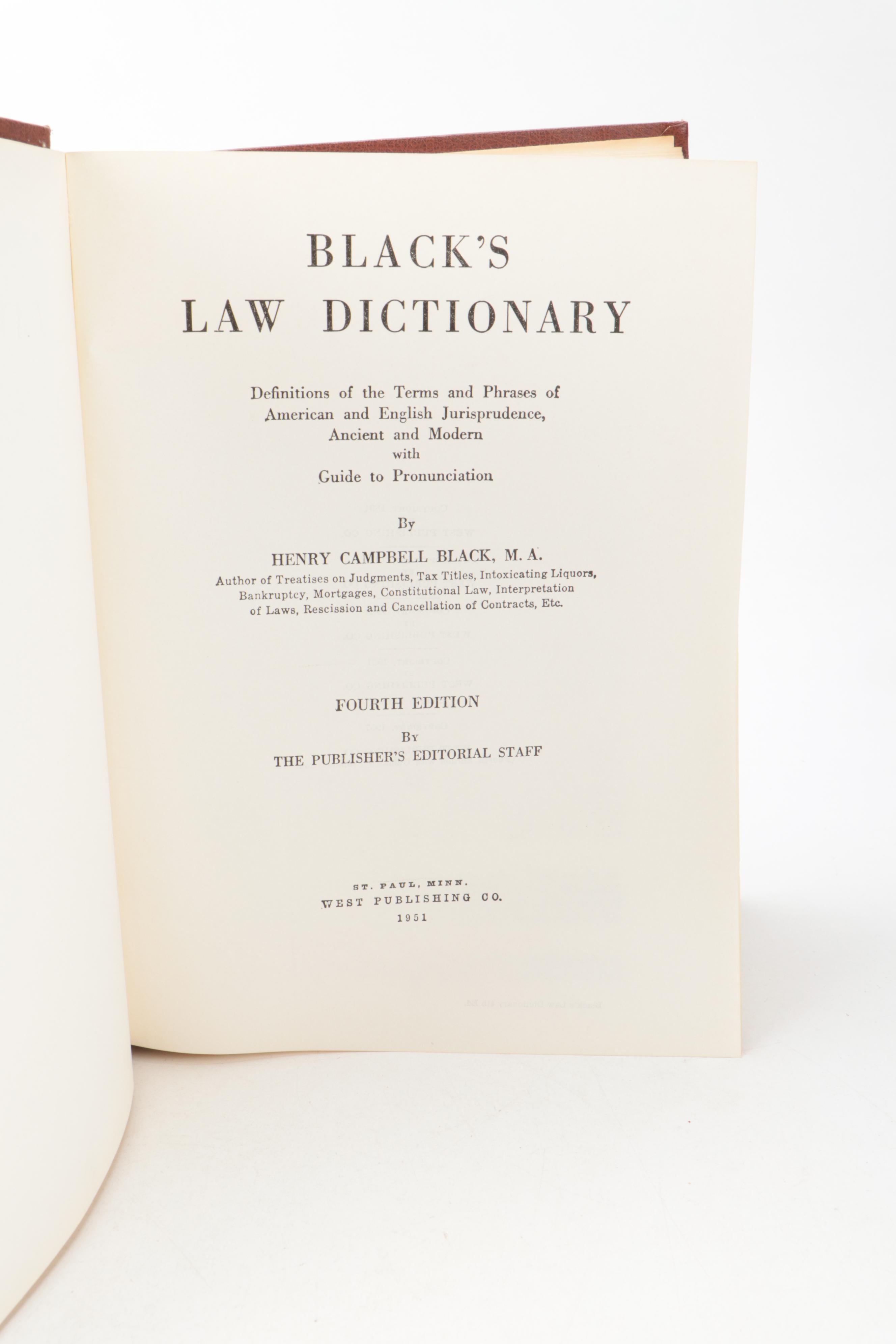 Deluxe Fourth Edition "Black's Law Dictionary," 1951