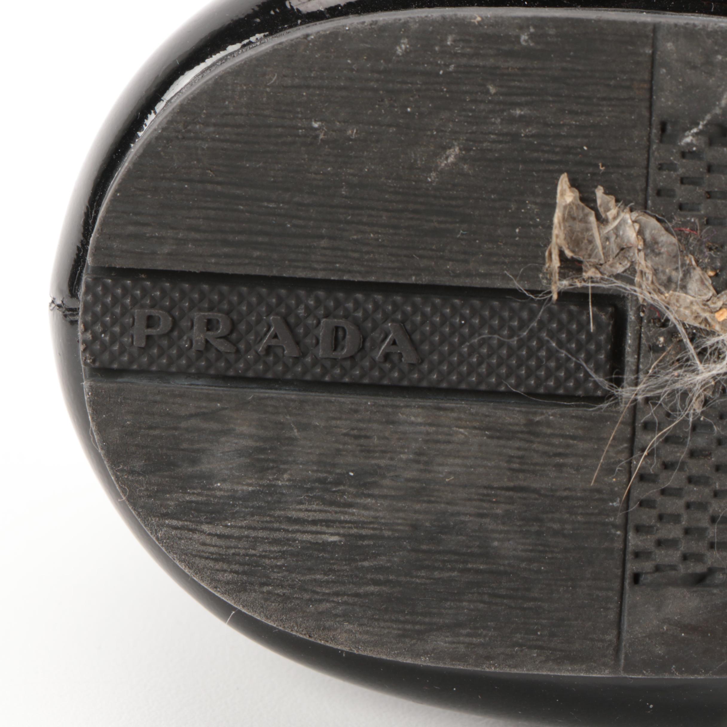 Prada Elastic Ballet Flats in Soft Black Patent Leather with Padded Bow in Box