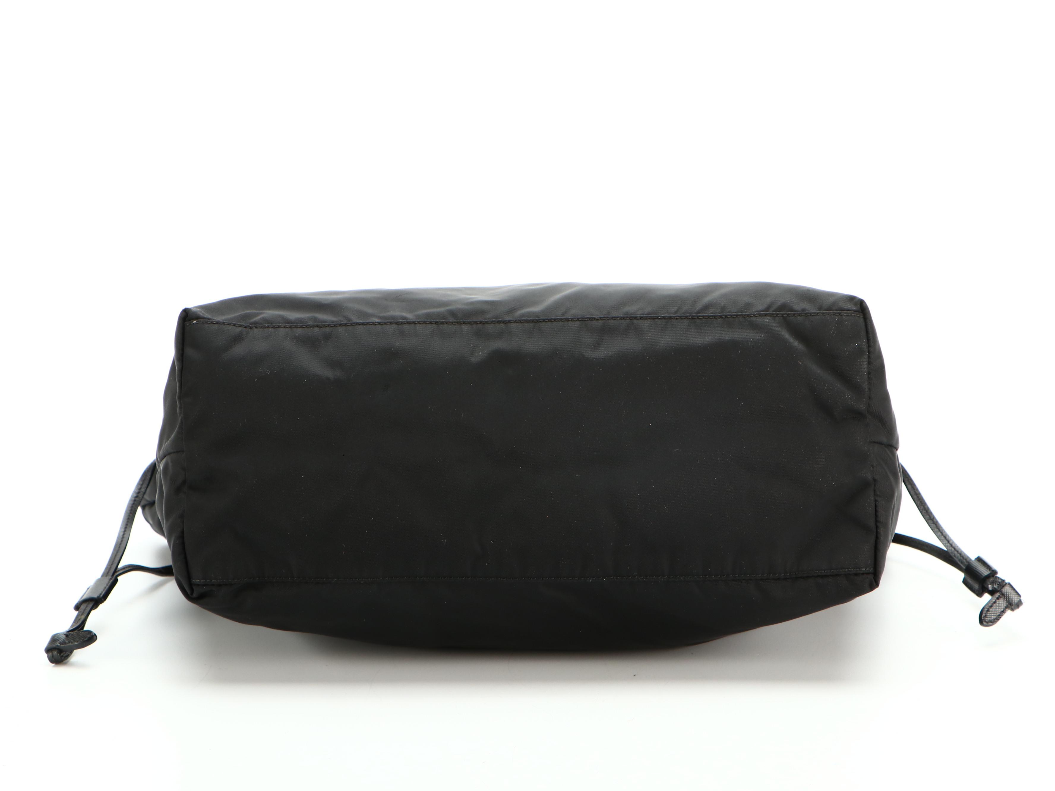 Prada Shopper Tote Bag in Black Nylon Tessuto and Saffiano Leather Trim