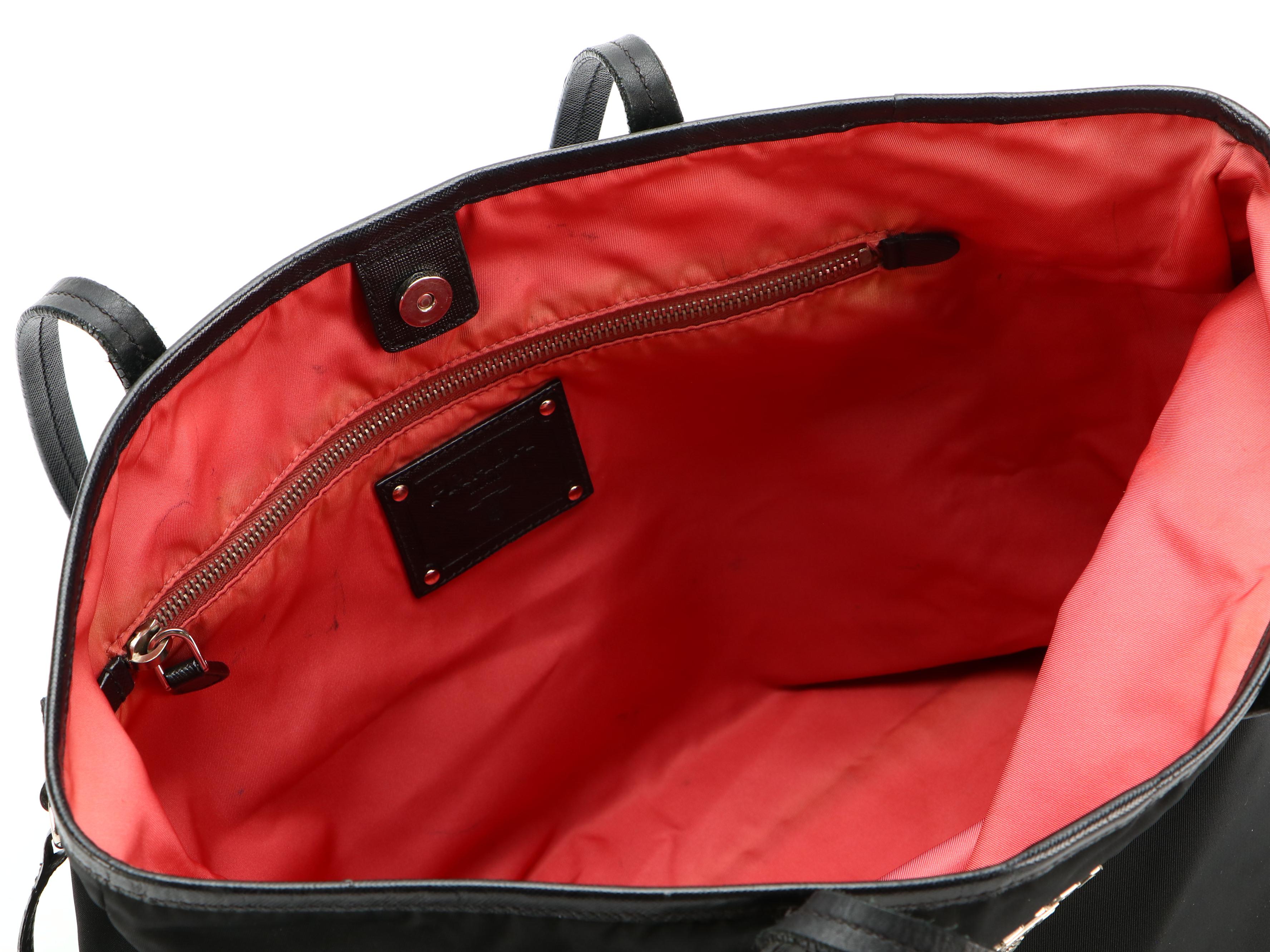 Prada Shopper Tote Bag in Black Nylon Tessuto and Saffiano Leather Trim