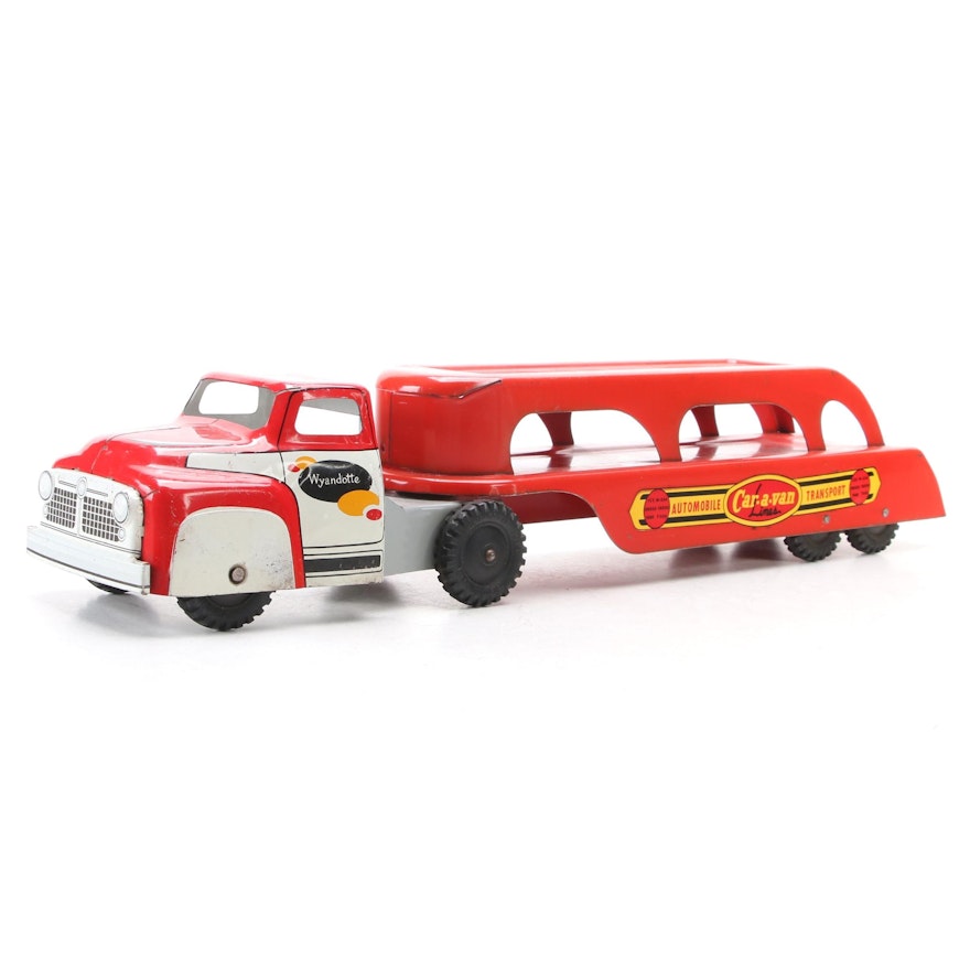 Wyandotte Tin Litho Car-A-Van Transport Toy Truck, Mid-20th Century