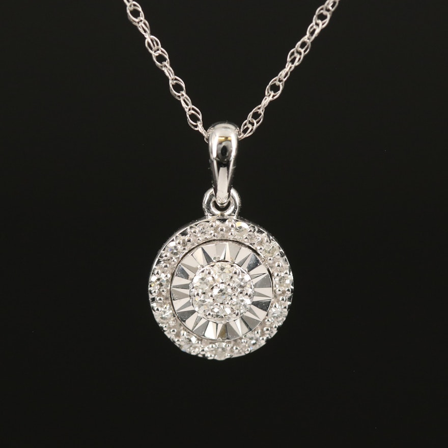 10K Illusion Set 0.09 CTW Diamond Pendant Necklace
