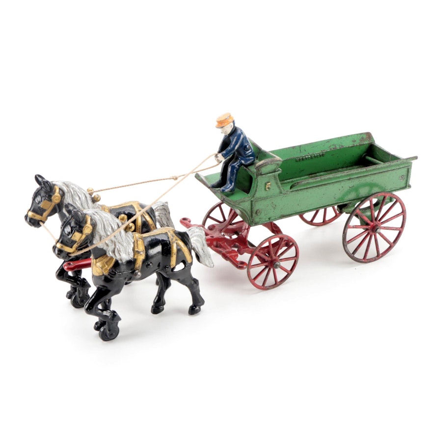 Kenton Toys Cast Iron Horse Drawn Wagon, Late 19th to Early 20th Century