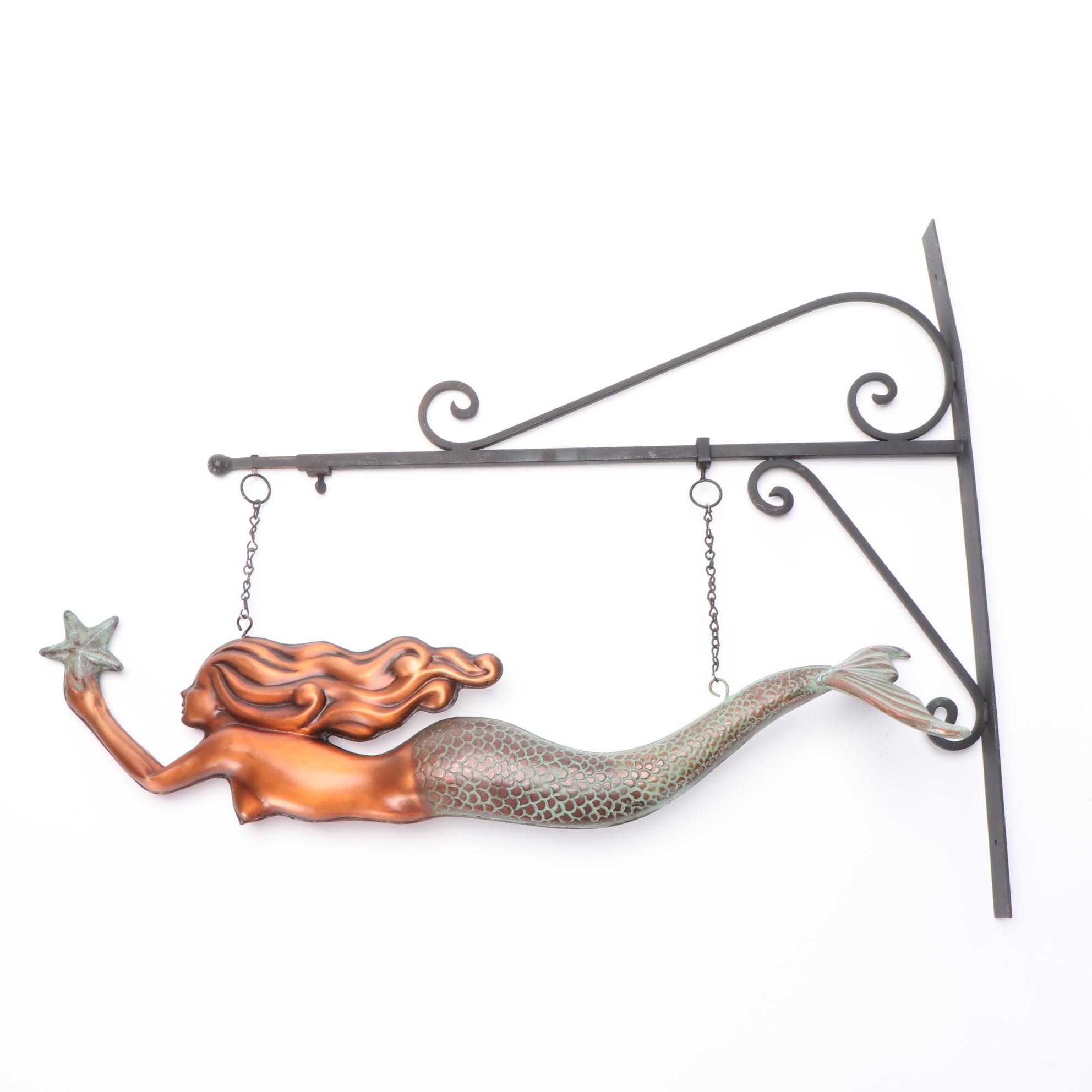 Copper and Metal Figural Mermaid Hanging Sign