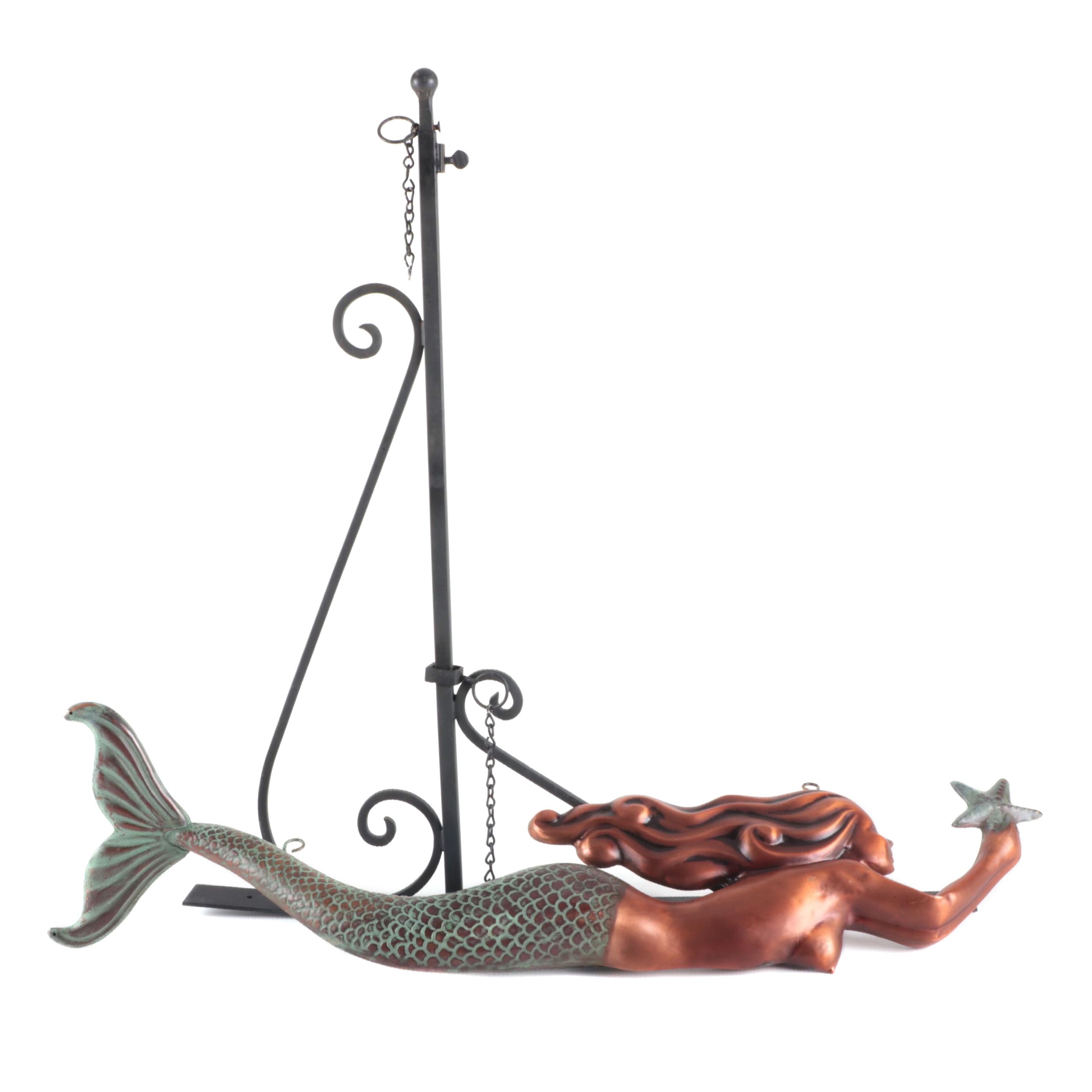 Copper and Metal Figural Mermaid Hanging Sign