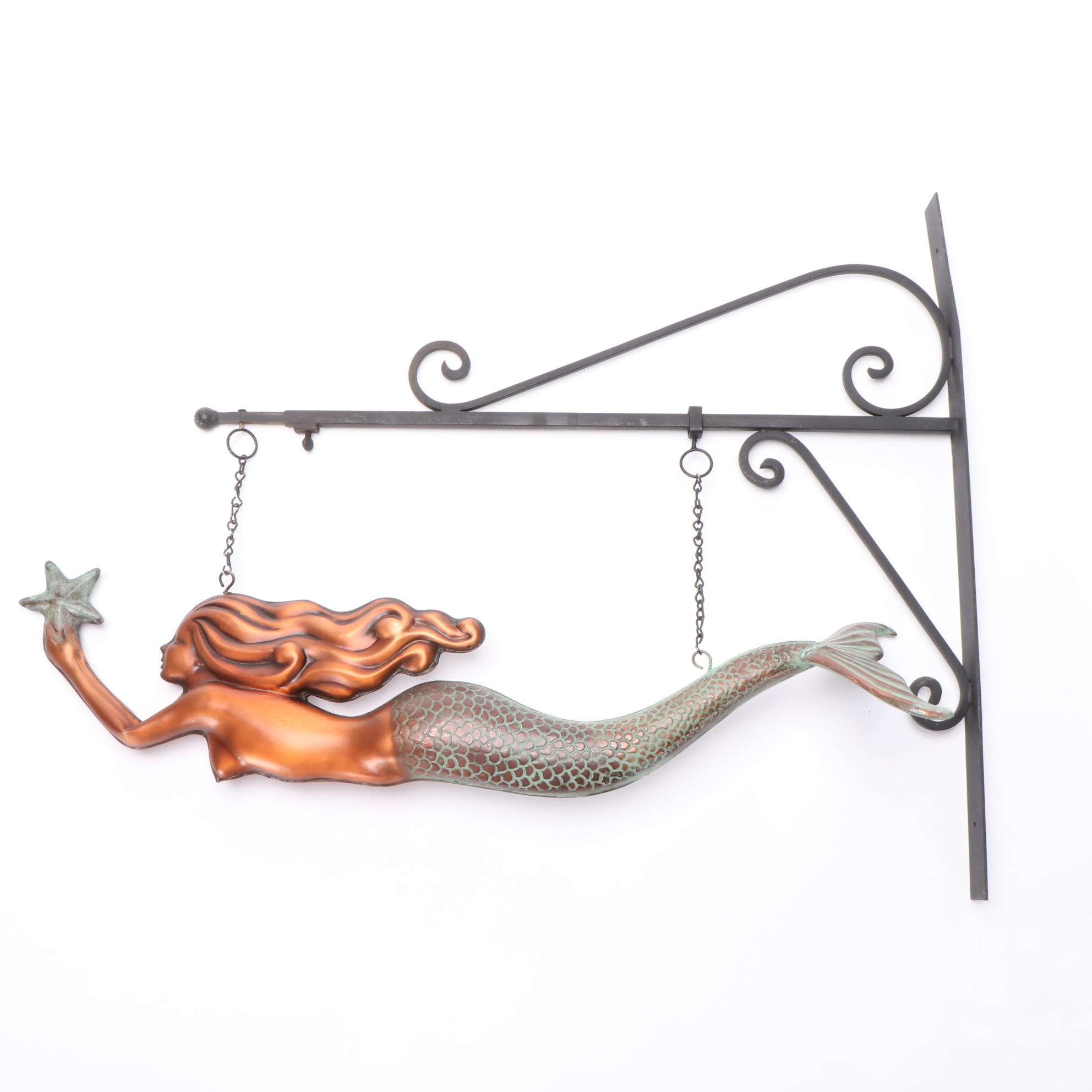 Copper and Metal Figural Mermaid Hanging Sign
