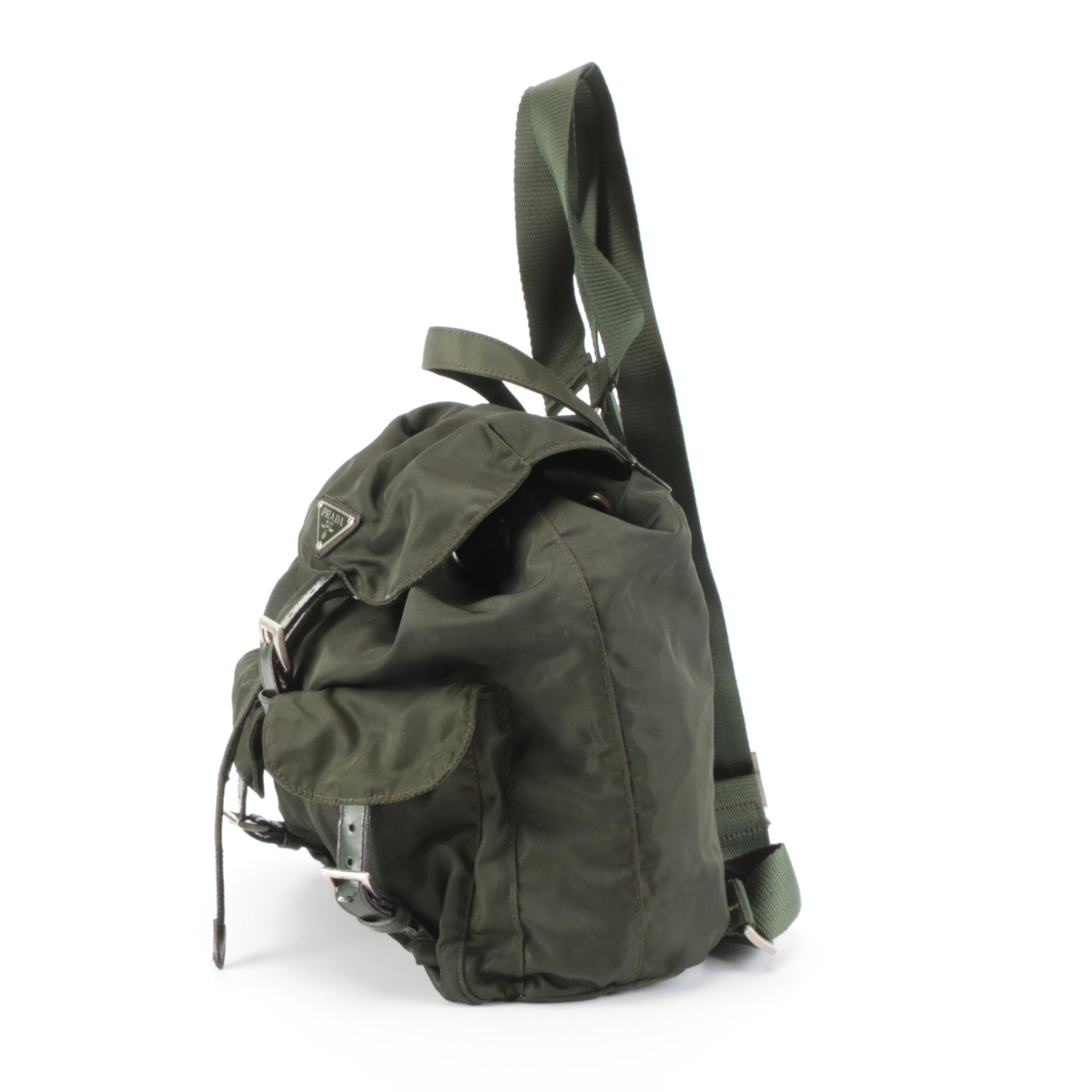 Prada Small Backpack in Green Tessuto Nylon and Smooth Leather