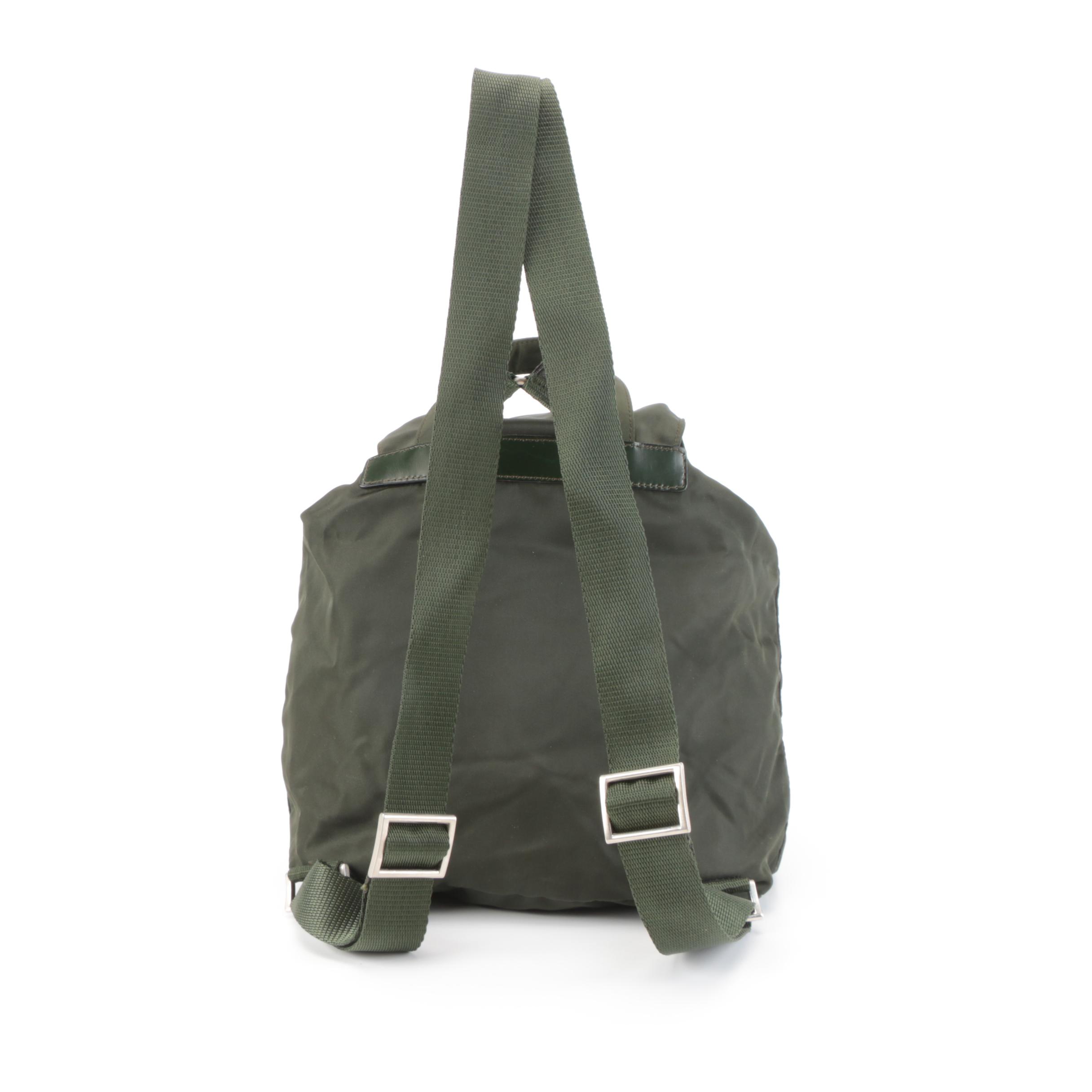 Prada Small Backpack in Green Tessuto Nylon and Smooth Leather
