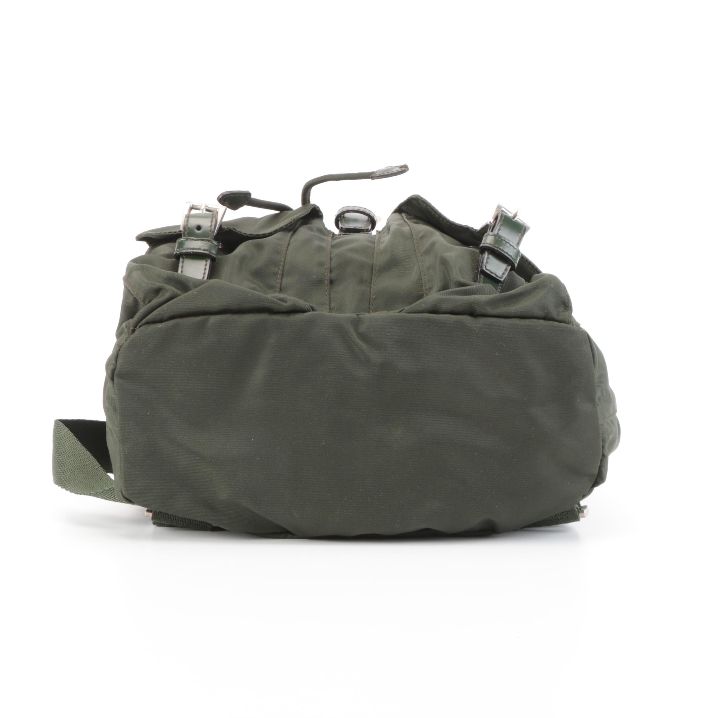 Prada Small Backpack in Green Tessuto Nylon and Smooth Leather