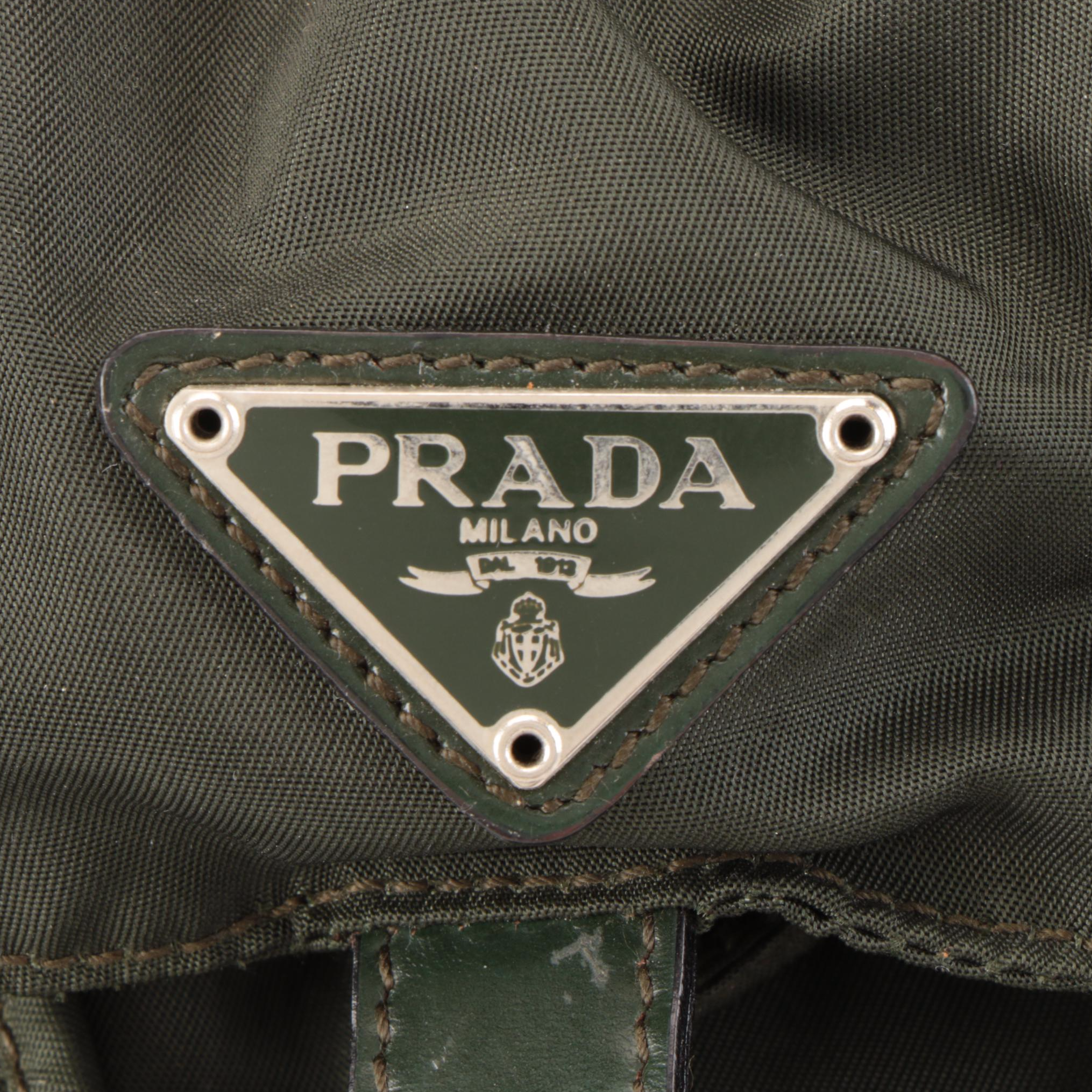 Prada Small Backpack in Green Tessuto Nylon and Smooth Leather