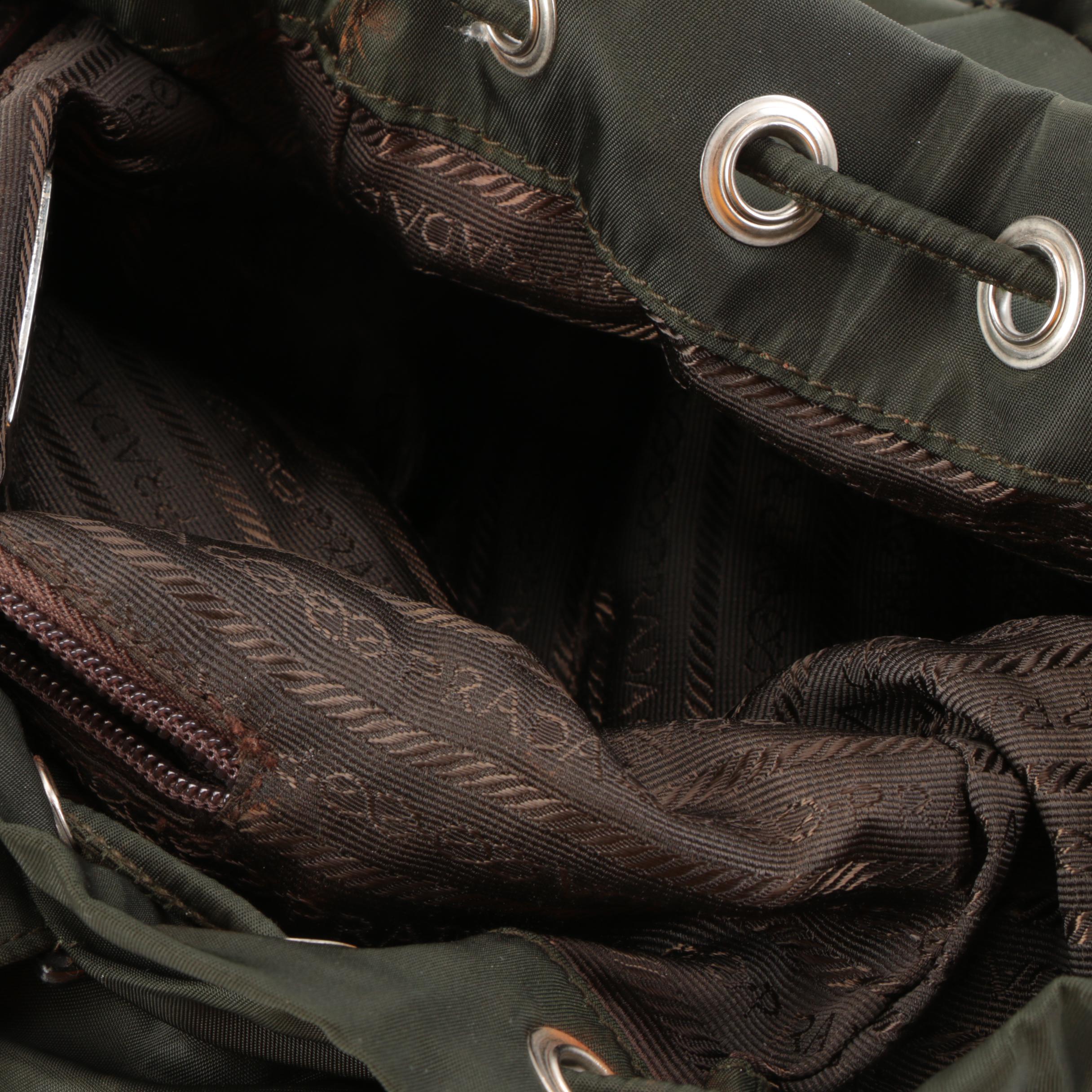 Prada Small Backpack in Green Tessuto Nylon and Smooth Leather