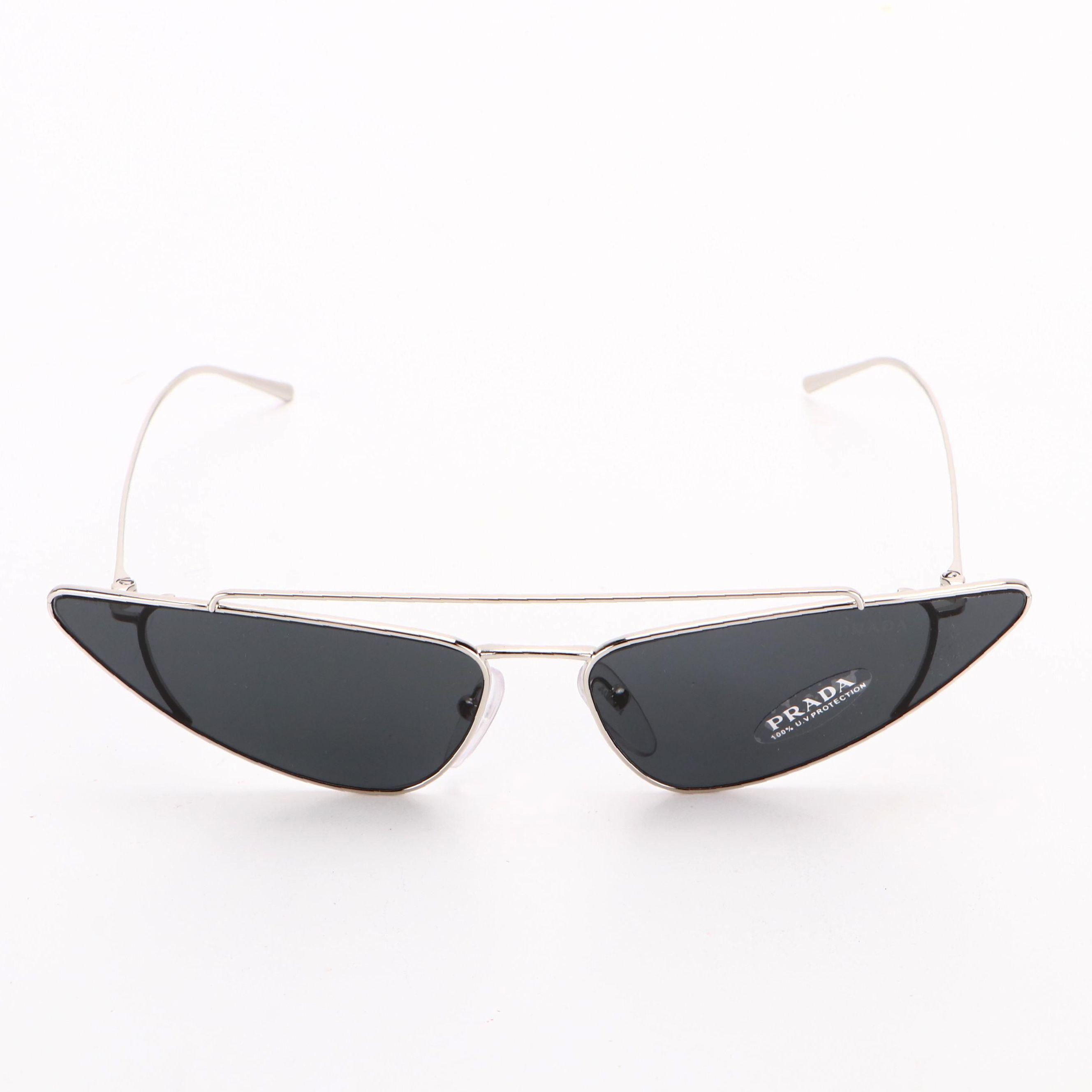 Prada SPR63U Cat Eye Metal Frame Sunglasses with Dark Grey Lenses