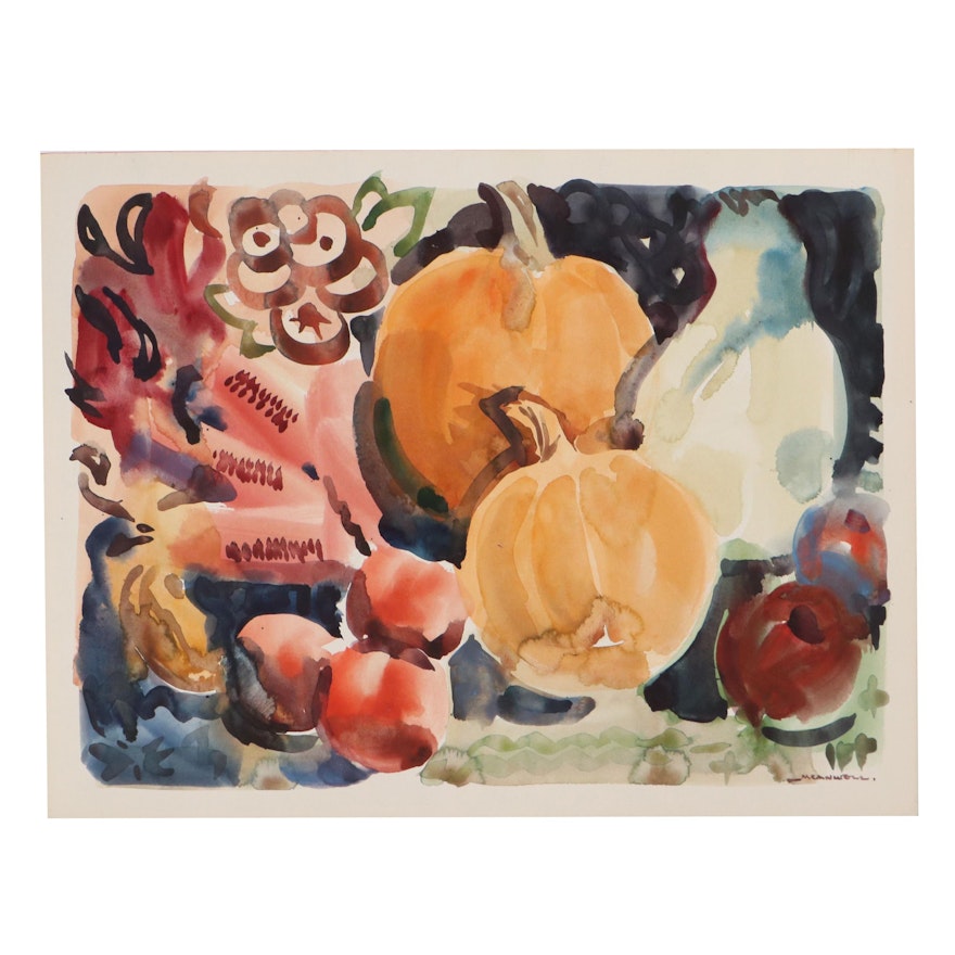 Jack Meanwell Autumn Still Life Watercolor Painting, Late 20th Century