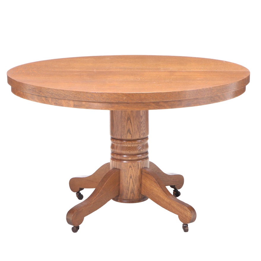 American Empire Revival Quartersawn Oak Extending Dining Table, Early 20th C.