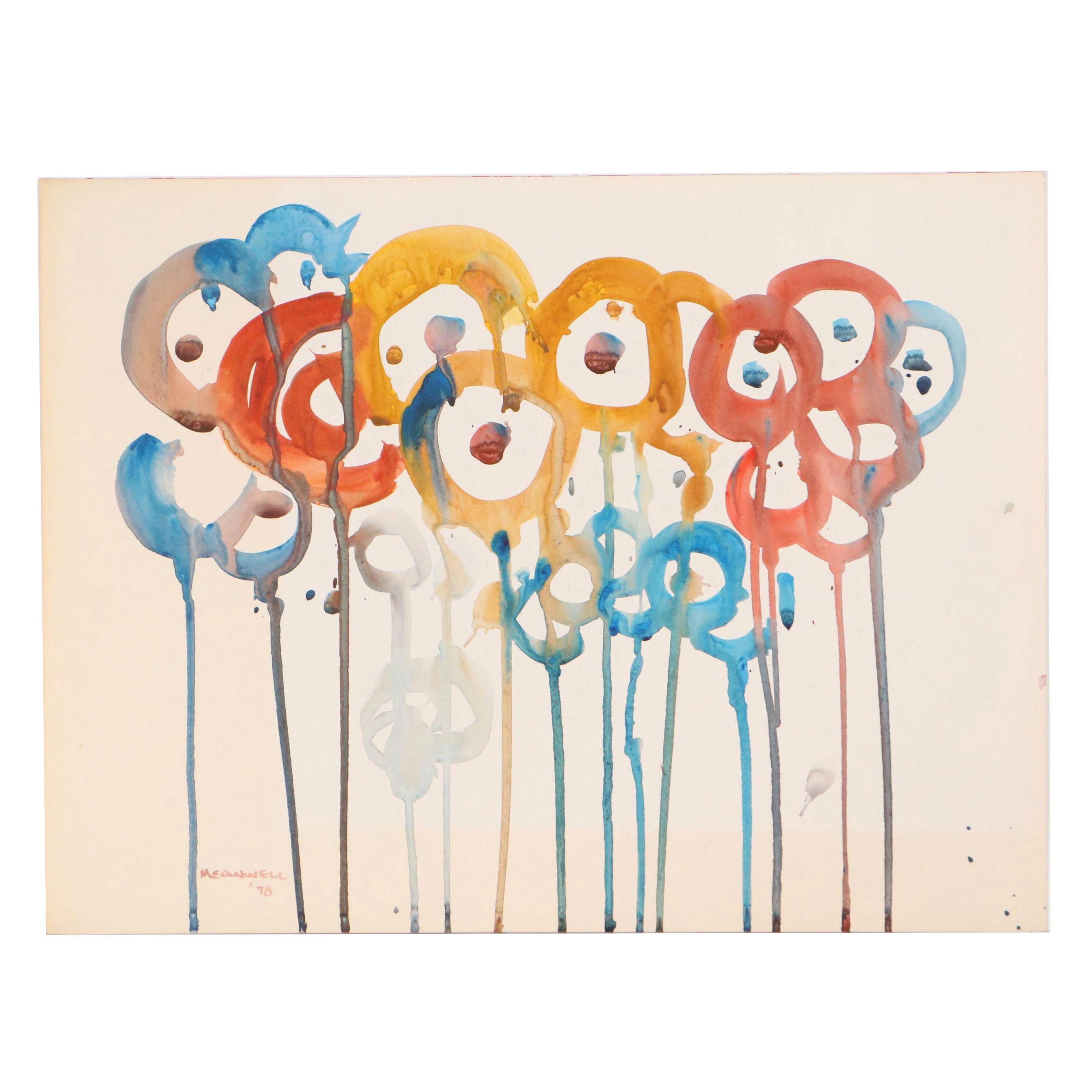 Jack Meanwell Abstract Watercolor Painting, 1978