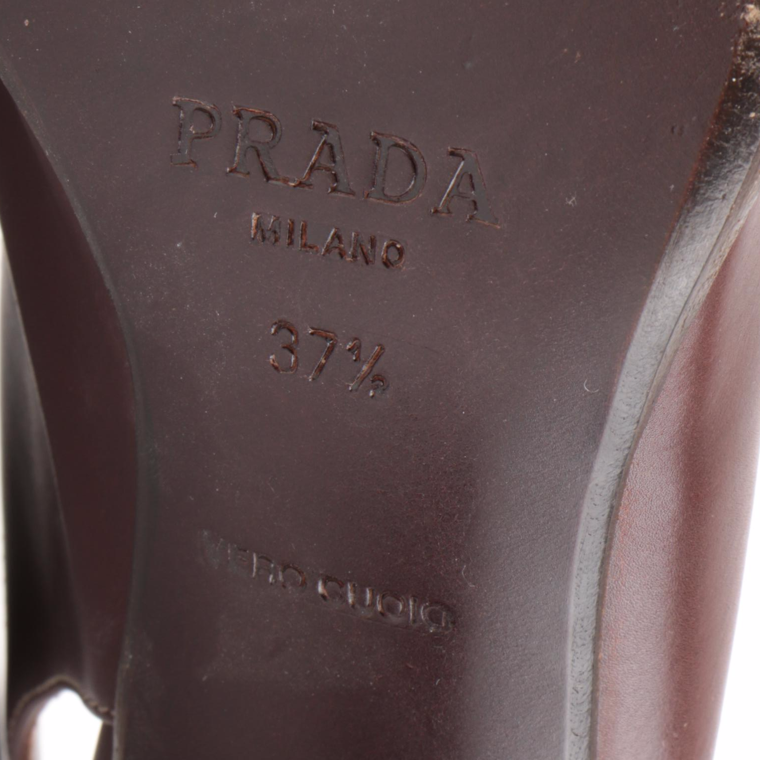 Prada Square Open-Toe Slingbacks in Brown Leather with Contrast Stitching