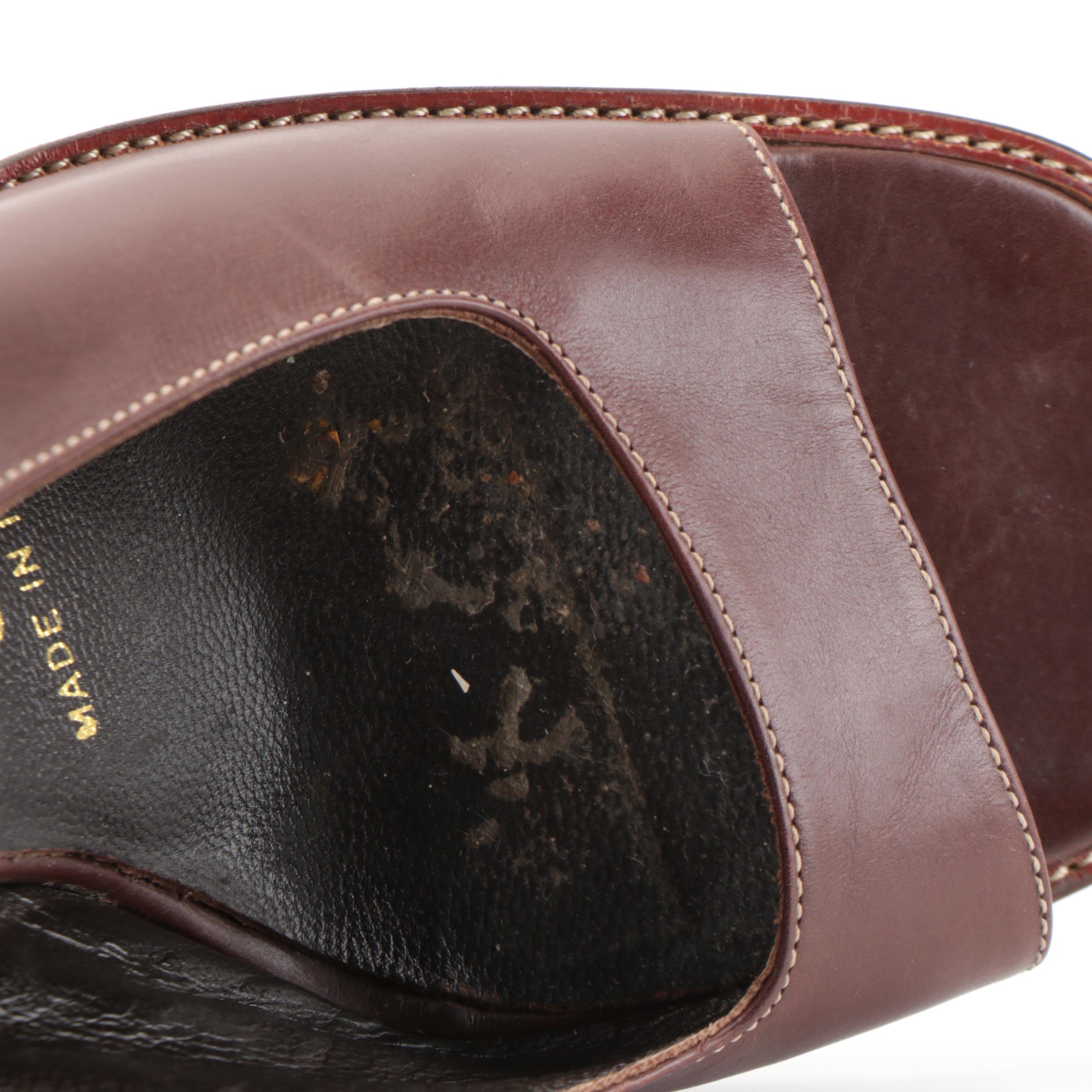 Prada Square Open-Toe Slingbacks in Brown Leather with Contrast Stitching