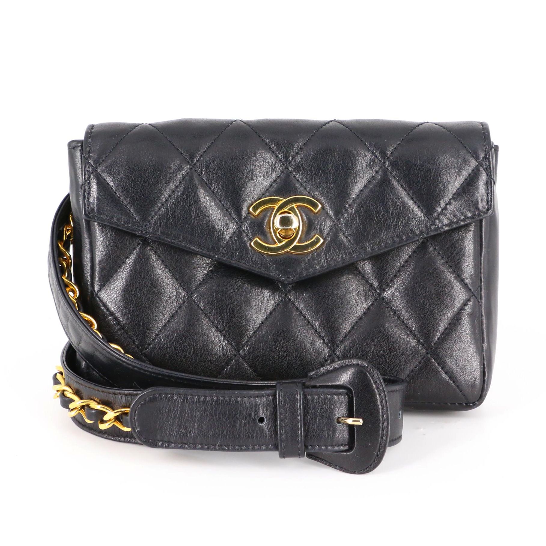Chanel CC Envelope Belt Bag in Black Quilted Lambskin