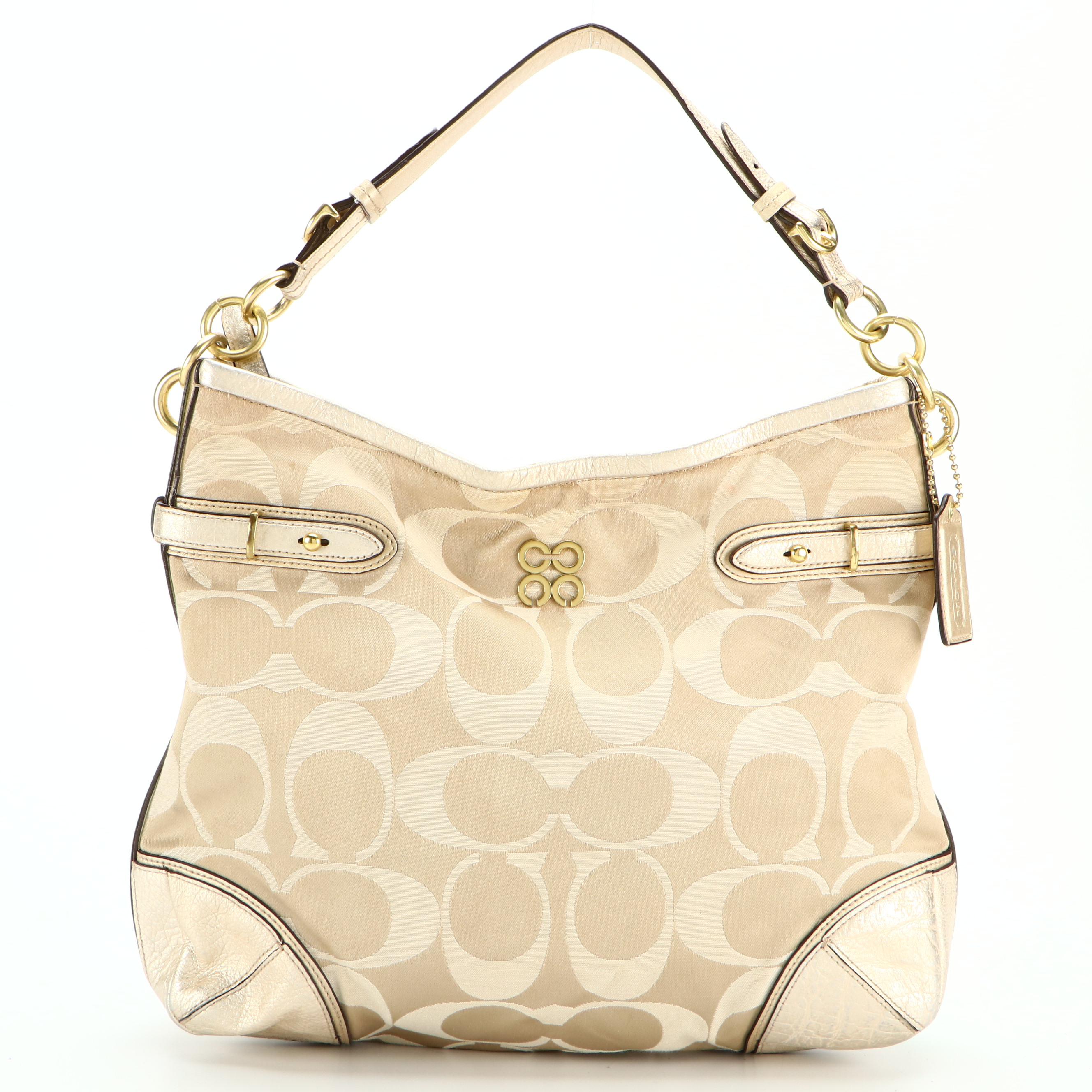 Coach Collette 16408 Hobo Bag in Signature Sateen Canvas and Metallic Leather