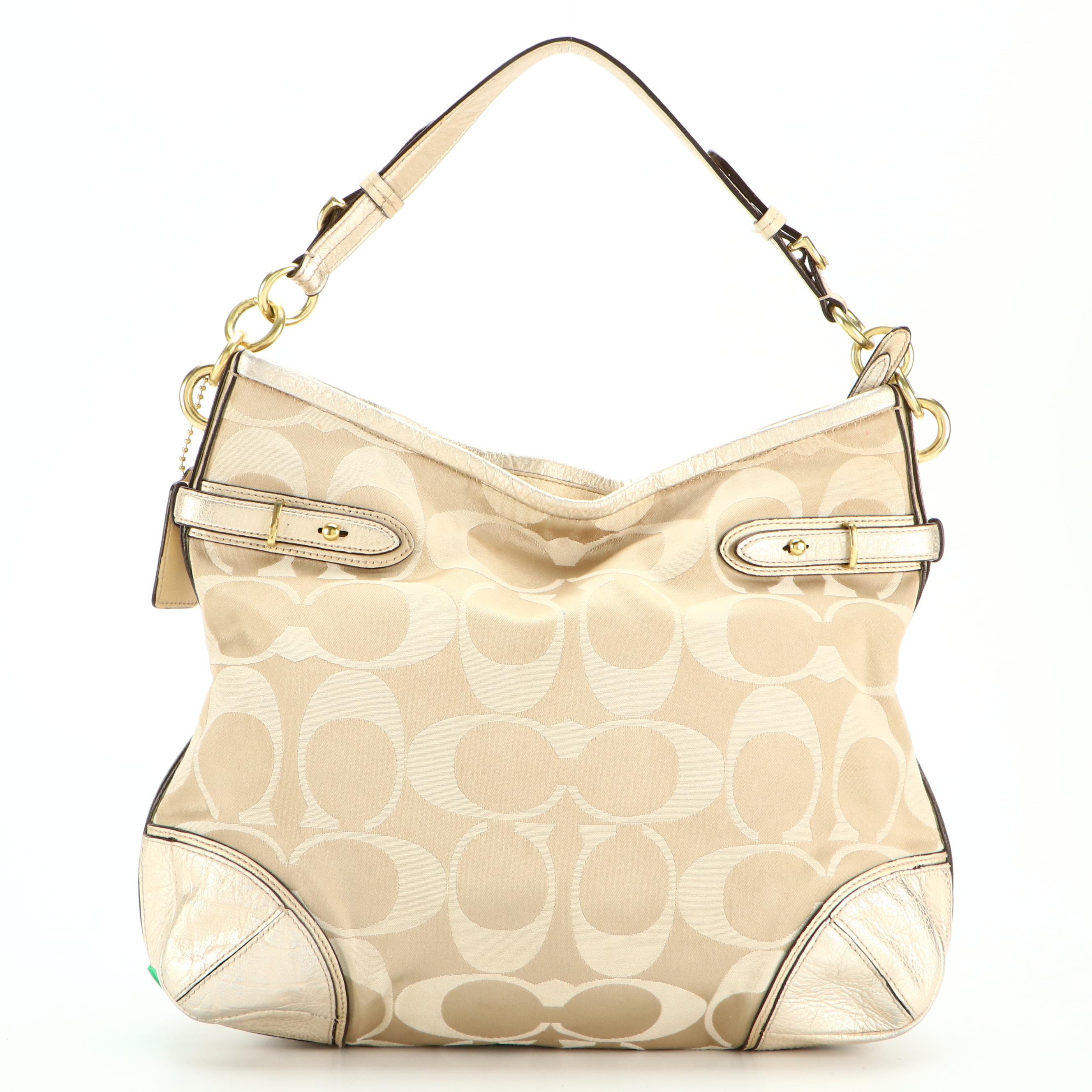 Coach Collette 16408 Hobo Bag in Signature Sateen Canvas and Metallic Leather