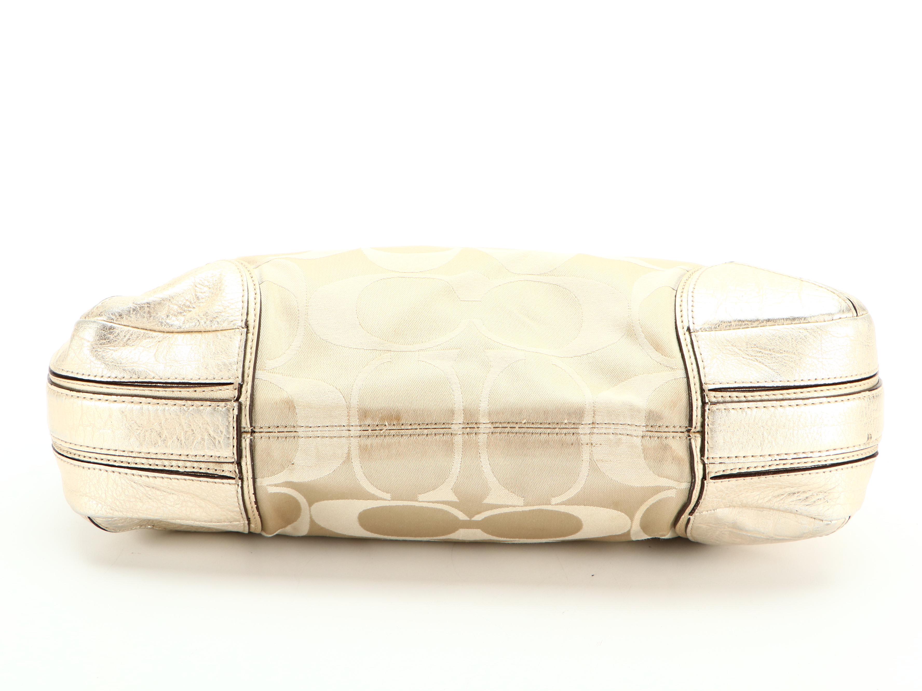 Coach Collette 16408 Hobo Bag in Signature Sateen Canvas and Metallic Leather