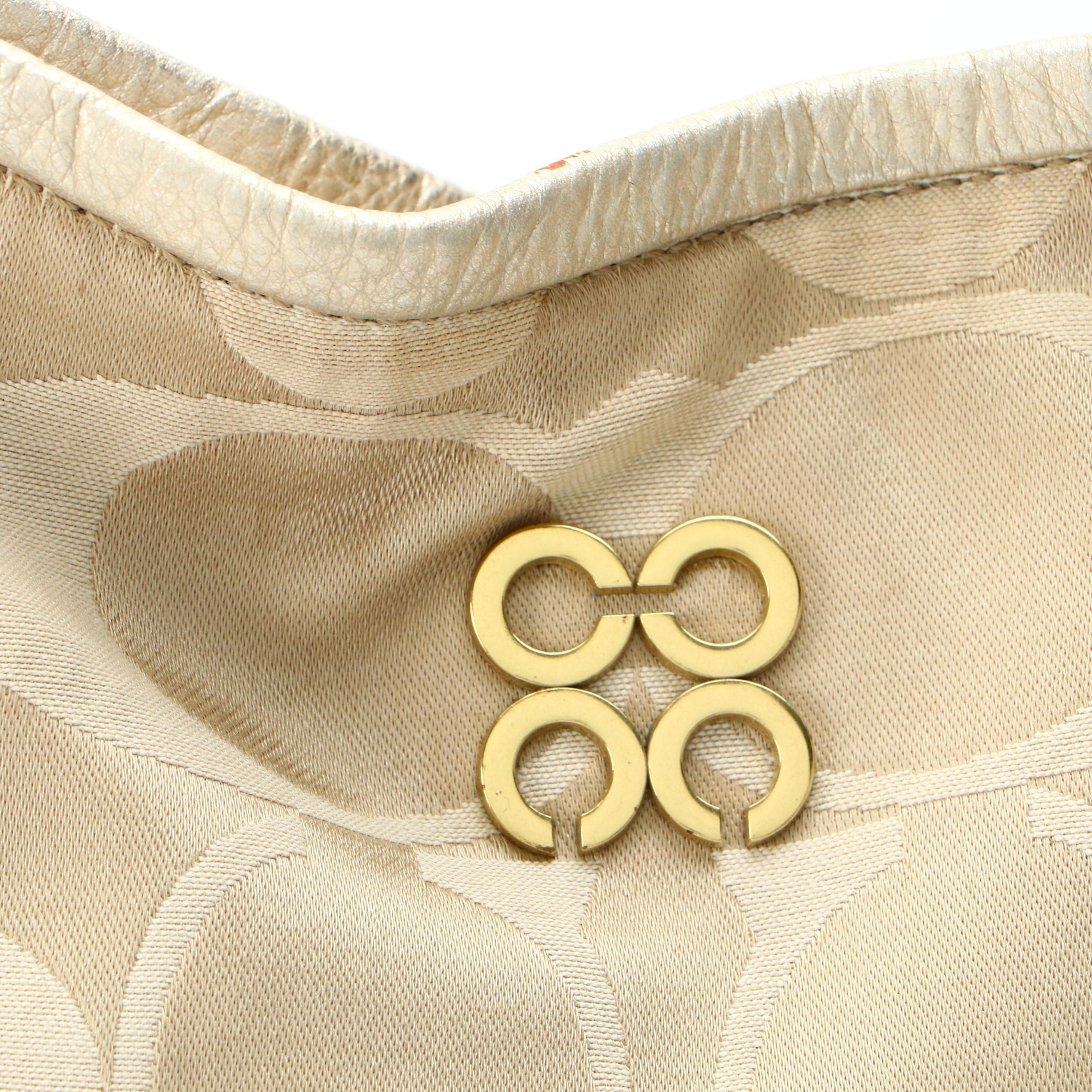 Coach Collette 16408 Hobo Bag in Signature Sateen Canvas and Metallic Leather