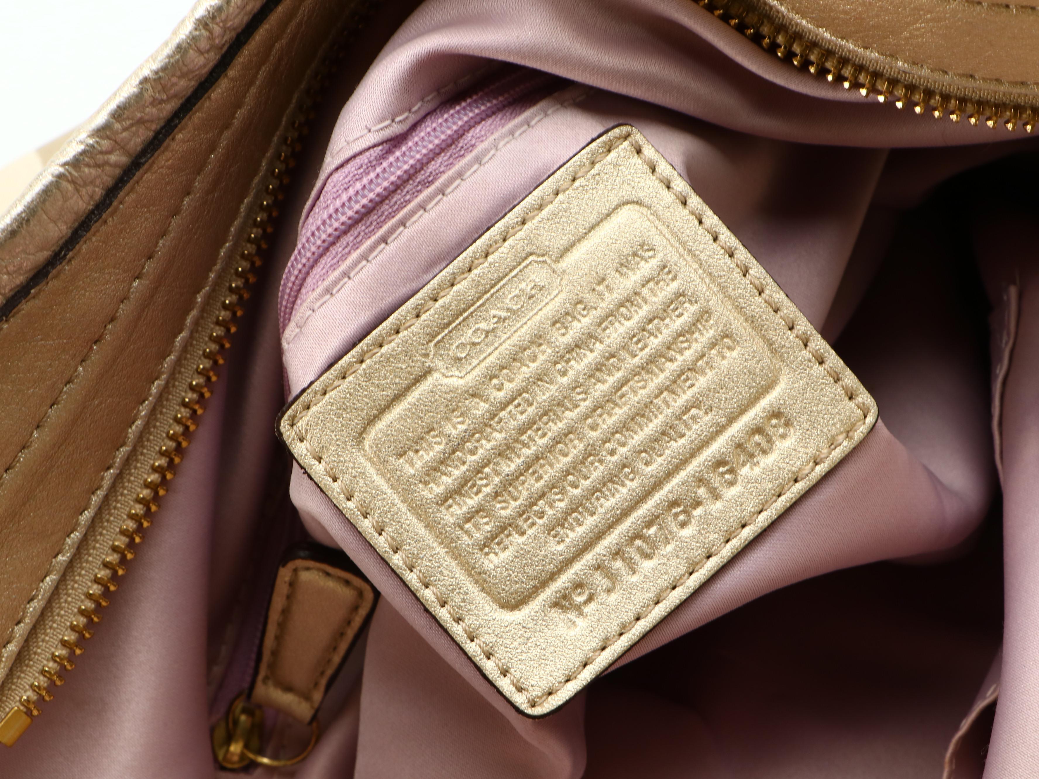 Coach Collette 16408 Hobo Bag in Signature Sateen Canvas and Metallic Leather