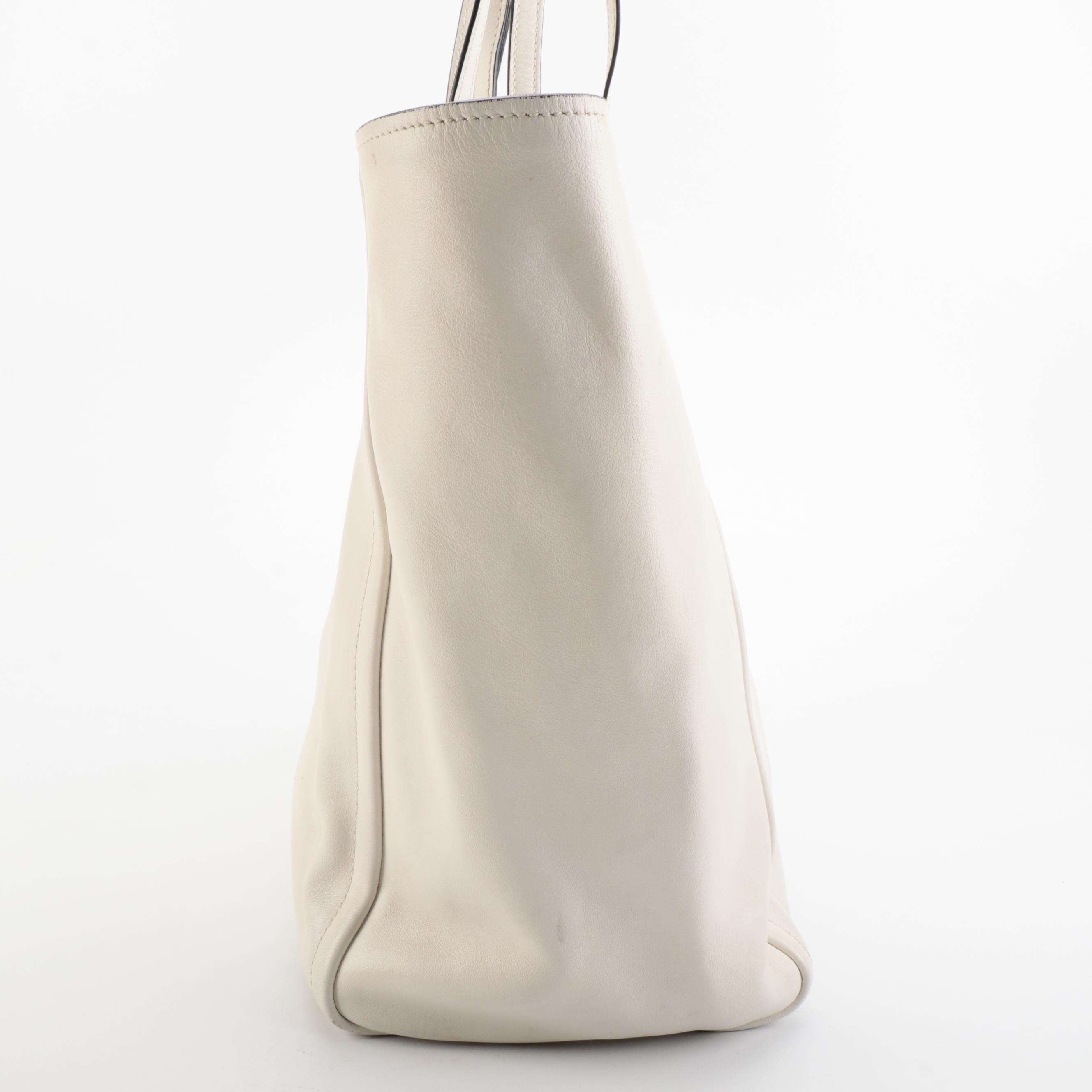 Prada Shoulder Tote Bag Adjustable Straps in White Leather with Detachable Pouch