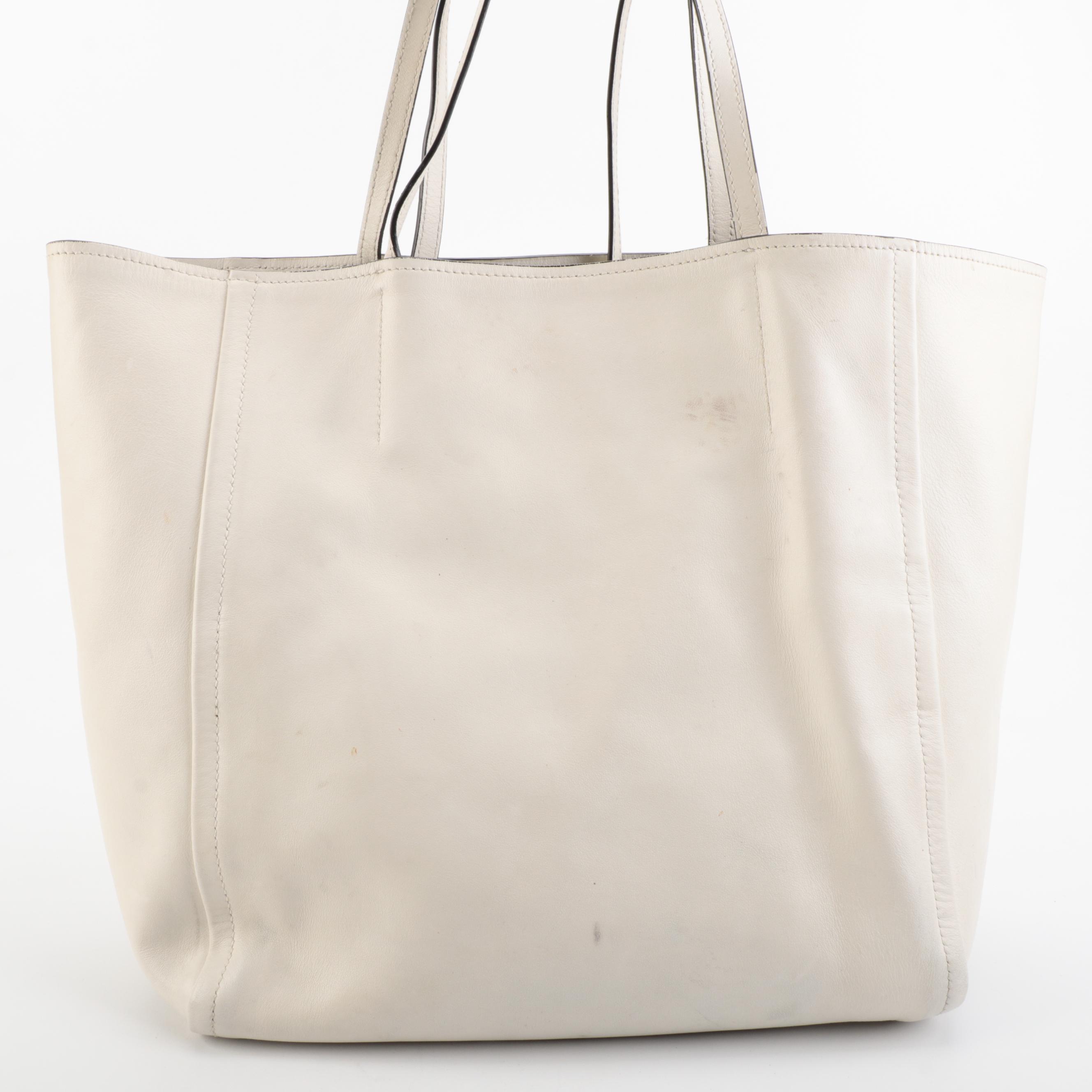 Prada Shoulder Tote Bag Adjustable Straps in White Leather with Detachable Pouch